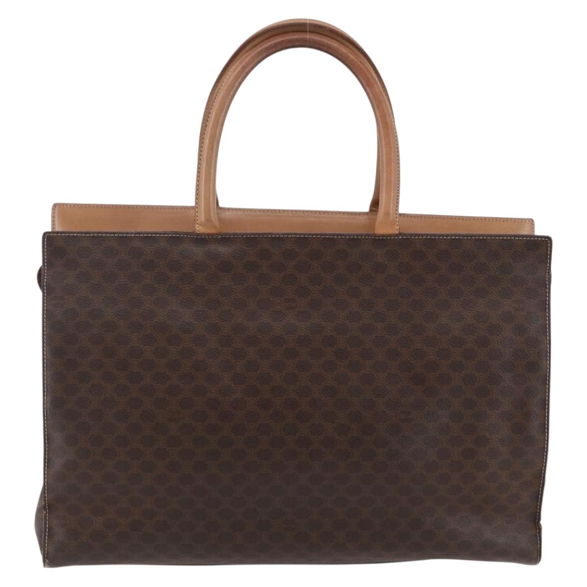 CELINE Macadam Canvas Tote Bag PVC Leather Brown Gold Auth ki6123