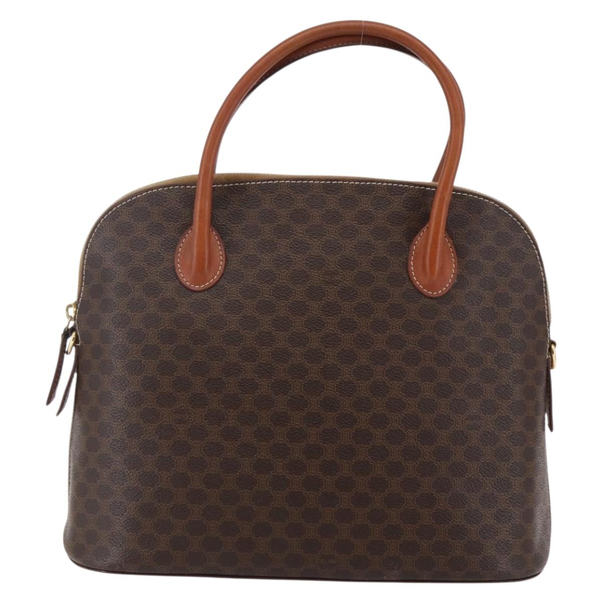 CELINE Macadam Canvas Hand Bag PVC Leather Brown Gold Auth ki6124