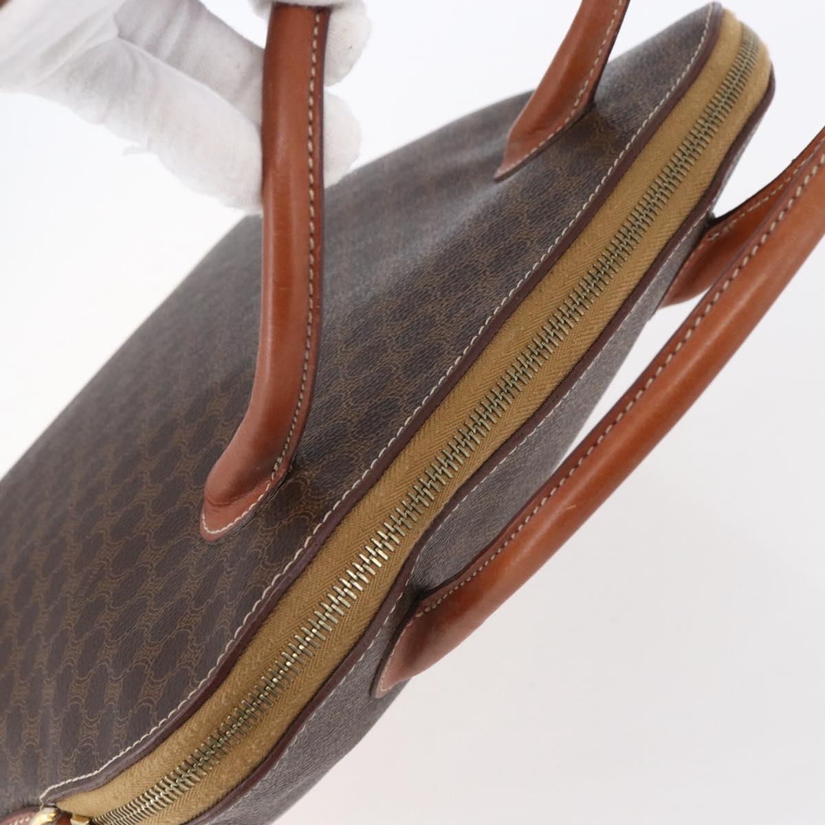 CELINE Macadam Canvas Hand Bag PVC Leather Brown Gold Auth ki6124