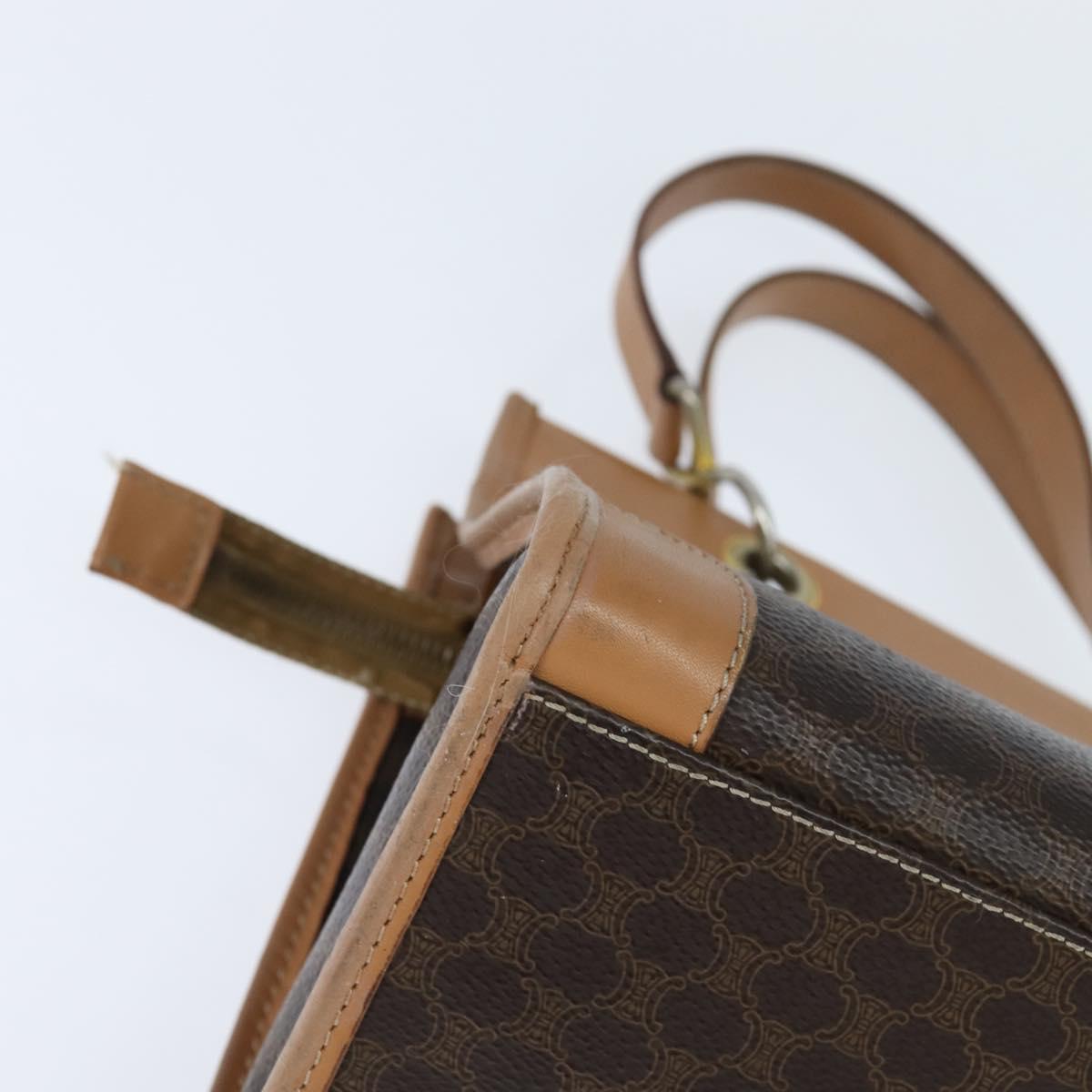 CELINE Macadam Canvas Tote Bag PVC Leather Brown Gold Auth ki6127