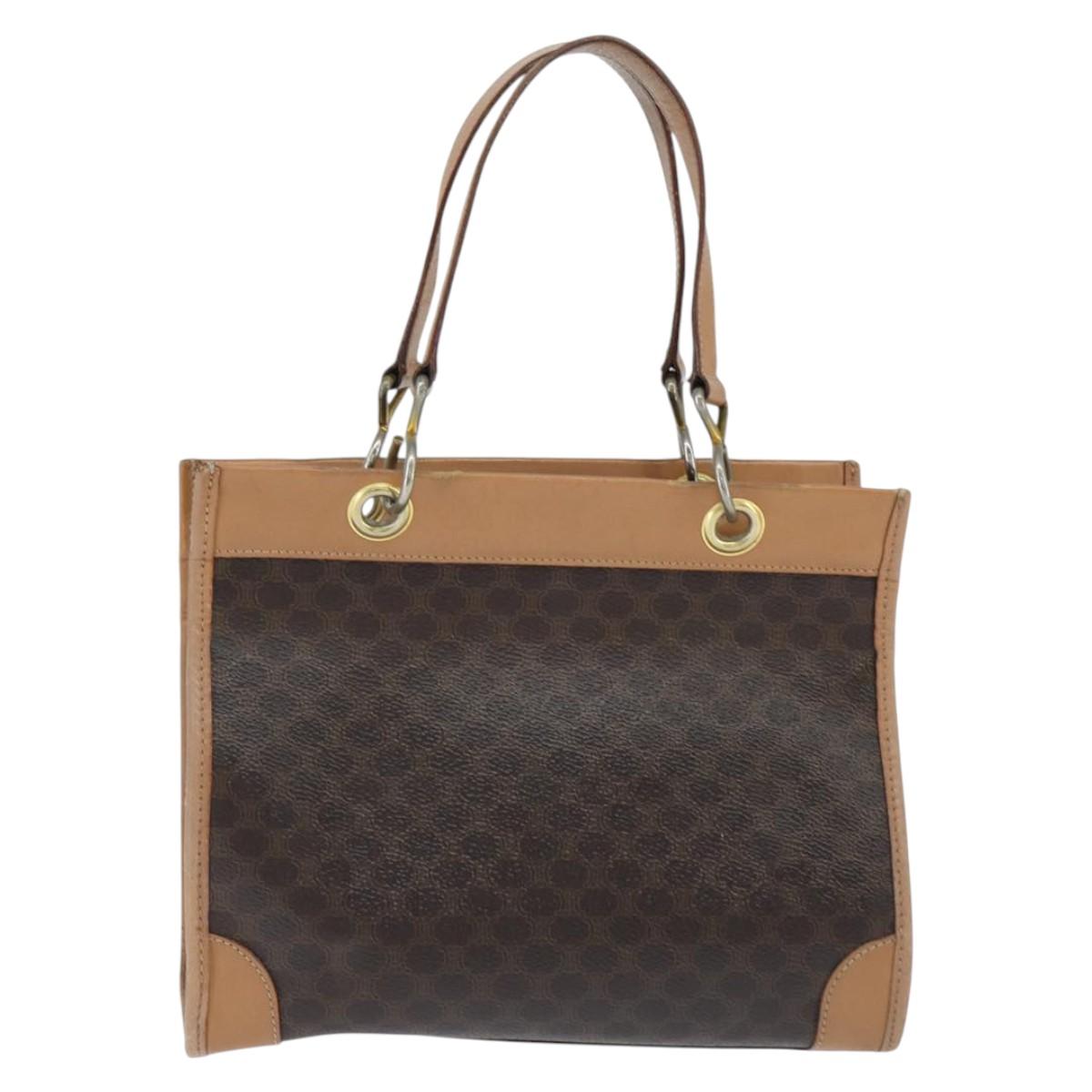 CELINE Macadam Canvas Tote Bag PVC Leather Brown Gold Auth ki6127