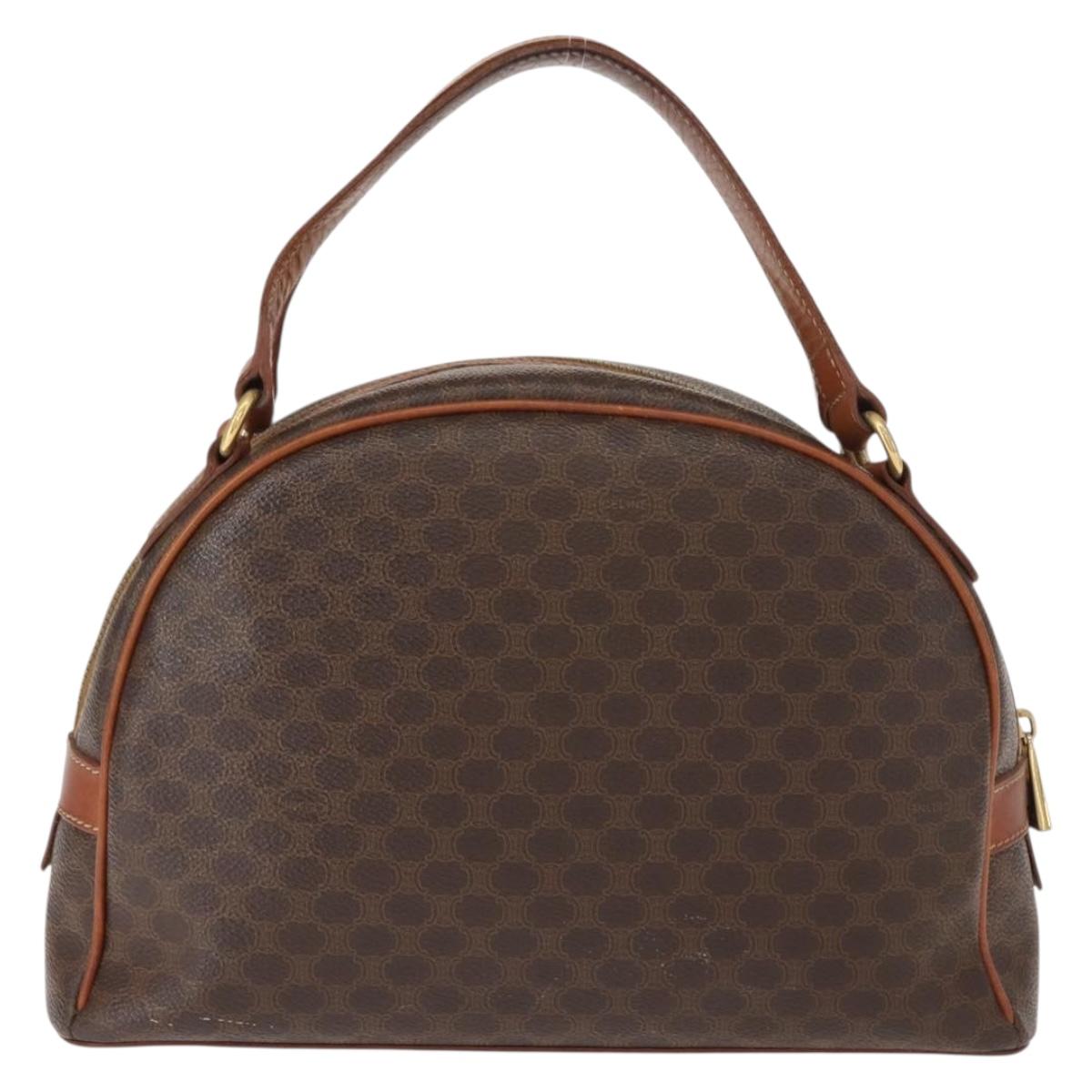 CELINE Macadam Canvas Hand Bag PVC Leather Brown Gold Auth ki6132
