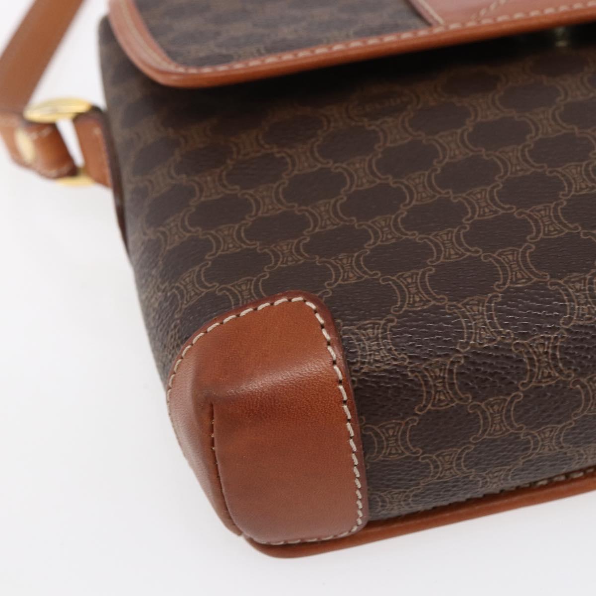 CELINE Macadam Canvas Shoulder Bag PVC Leather Brown Gold Auth ki6135