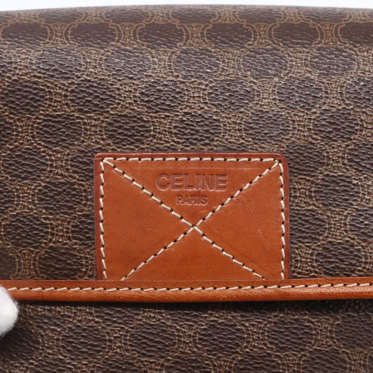 CELINE Macadam Canvas Shoulder Bag PVC Leather Brown Gold Auth ki6135