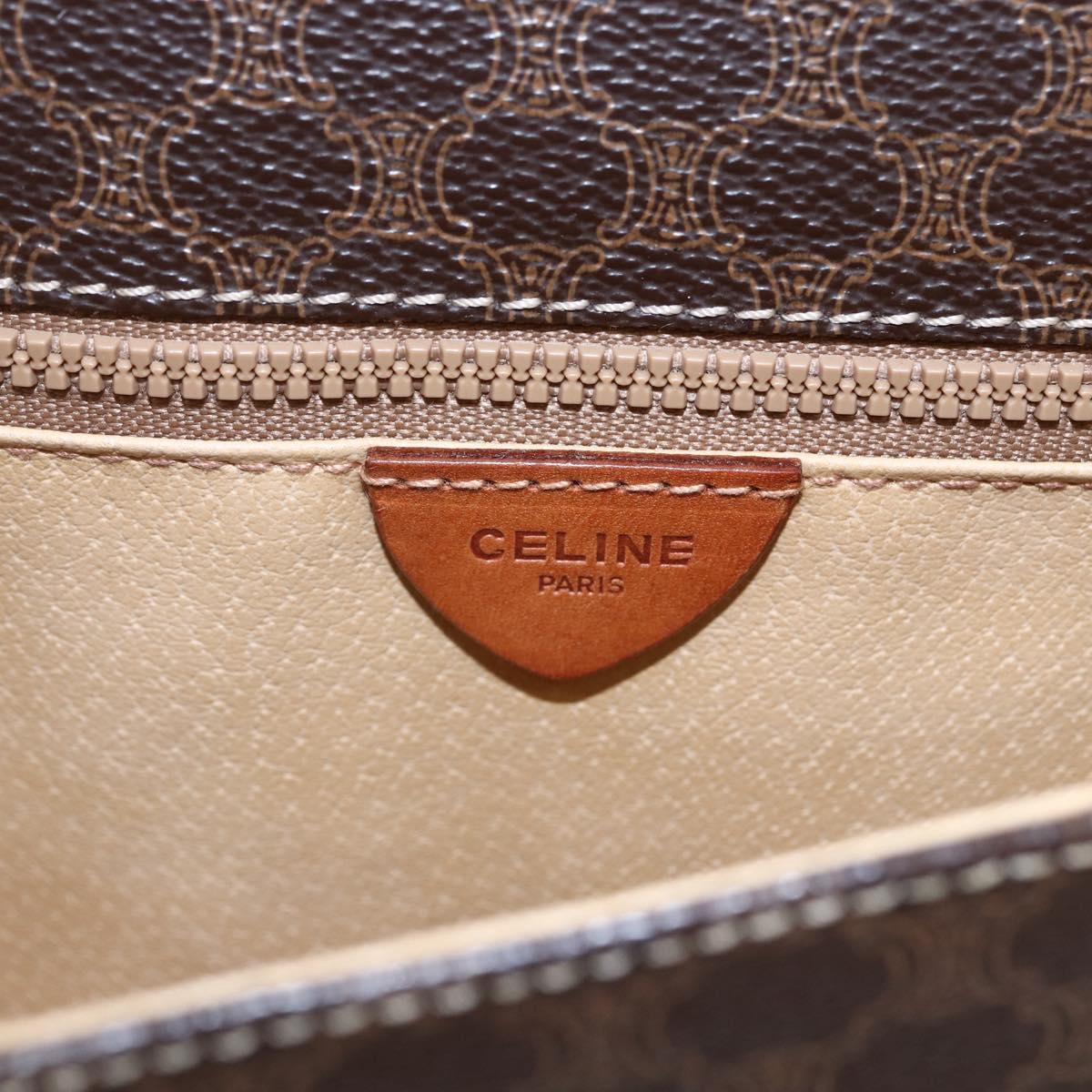 CELINE Macadam Canvas Shoulder Bag PVC Leather Brown Gold Auth ki6135