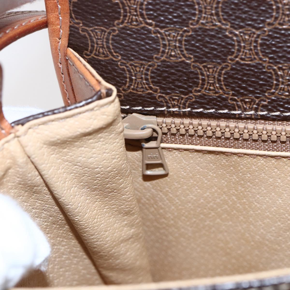 CELINE Macadam Canvas Shoulder Bag PVC Leather Brown Gold Auth ki6135