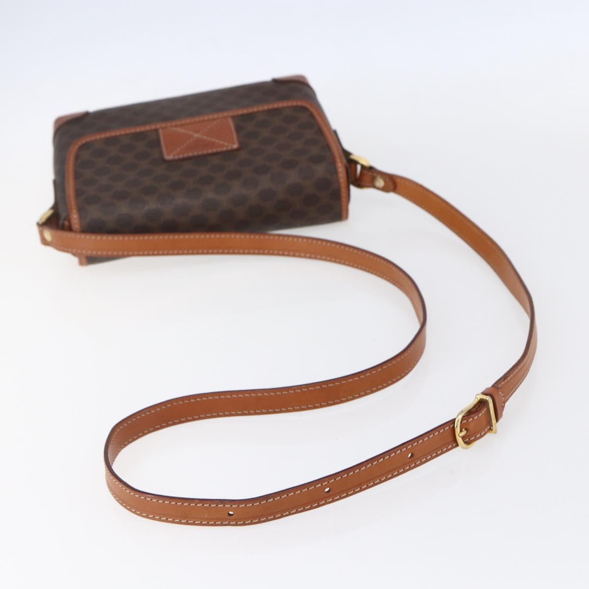 CELINE Macadam Canvas Shoulder Bag PVC Leather Brown Gold Auth ki6135