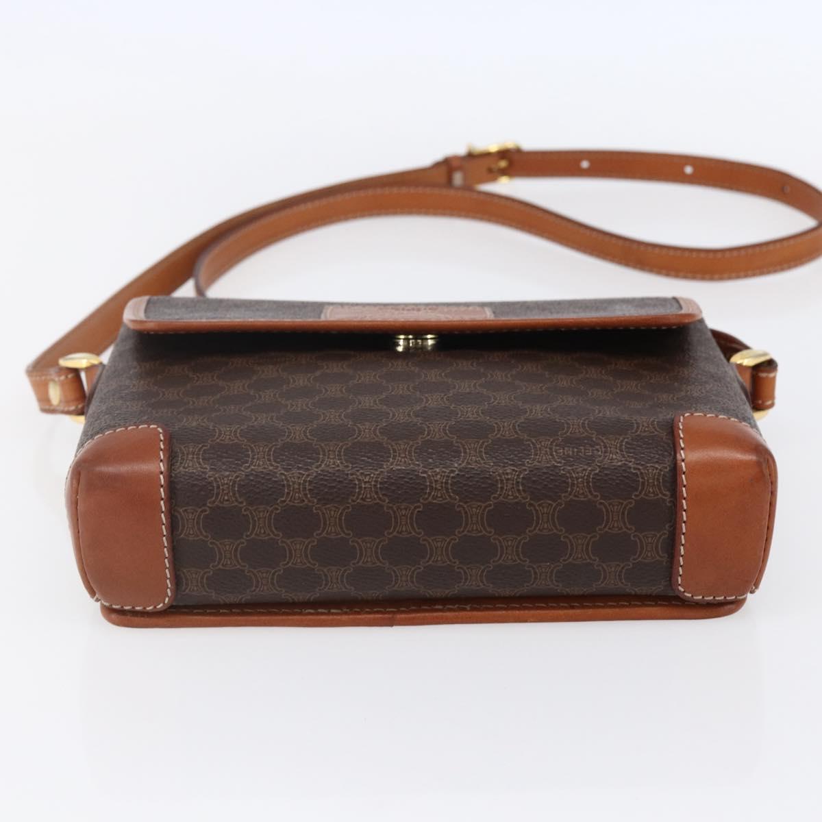 CELINE Macadam Canvas Shoulder Bag PVC Leather Brown Gold Auth ki6135