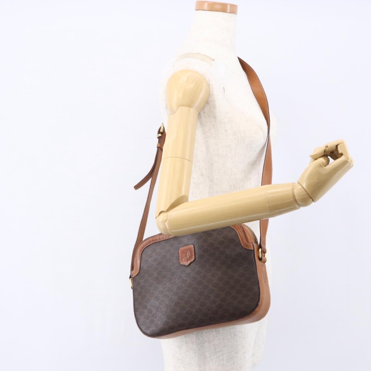 CELINE Macadam Canvas Shoulder Bag PVC Leather Brown Gold Auth ki6137