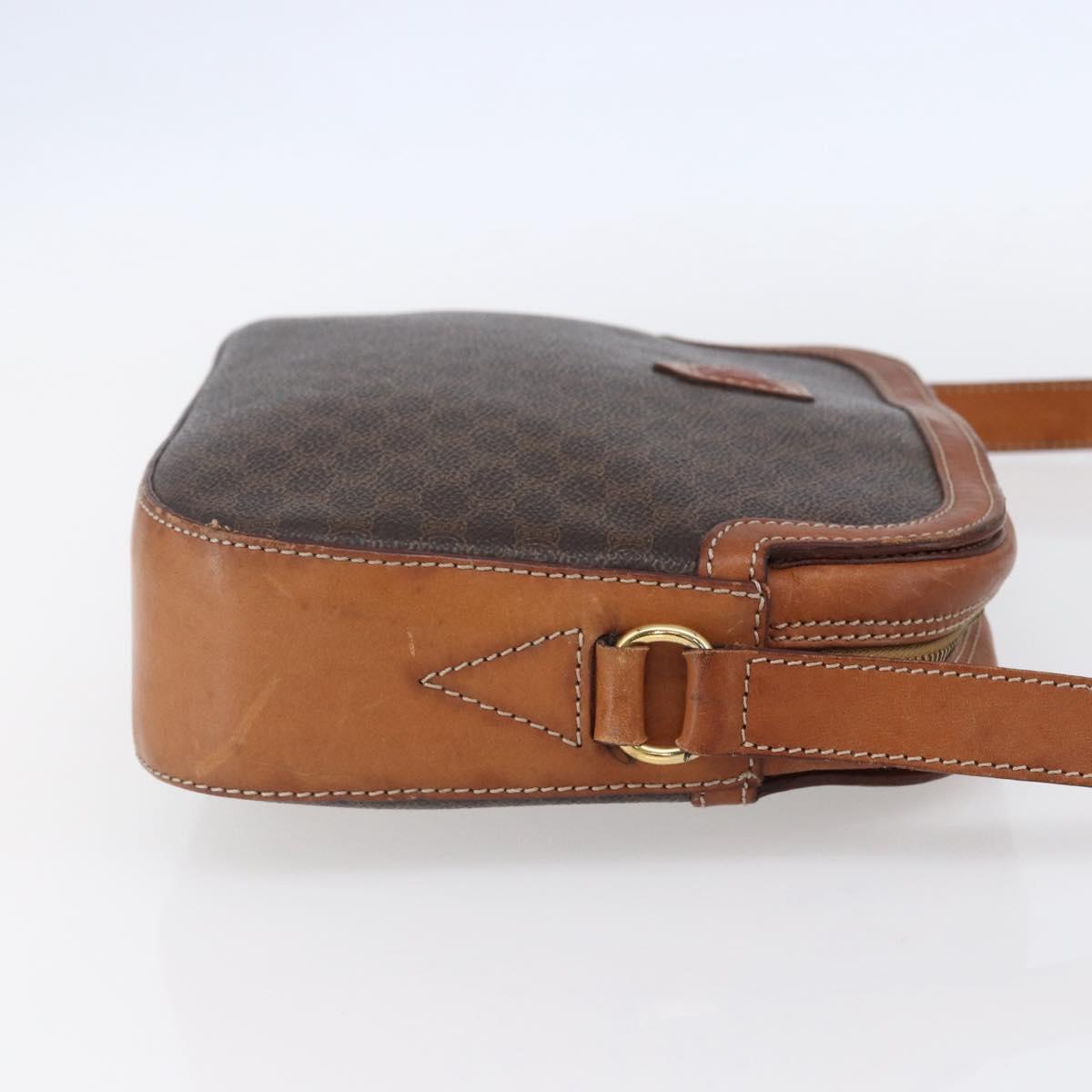 CELINE Macadam Canvas Shoulder Bag PVC Leather Brown Gold Auth ki6137