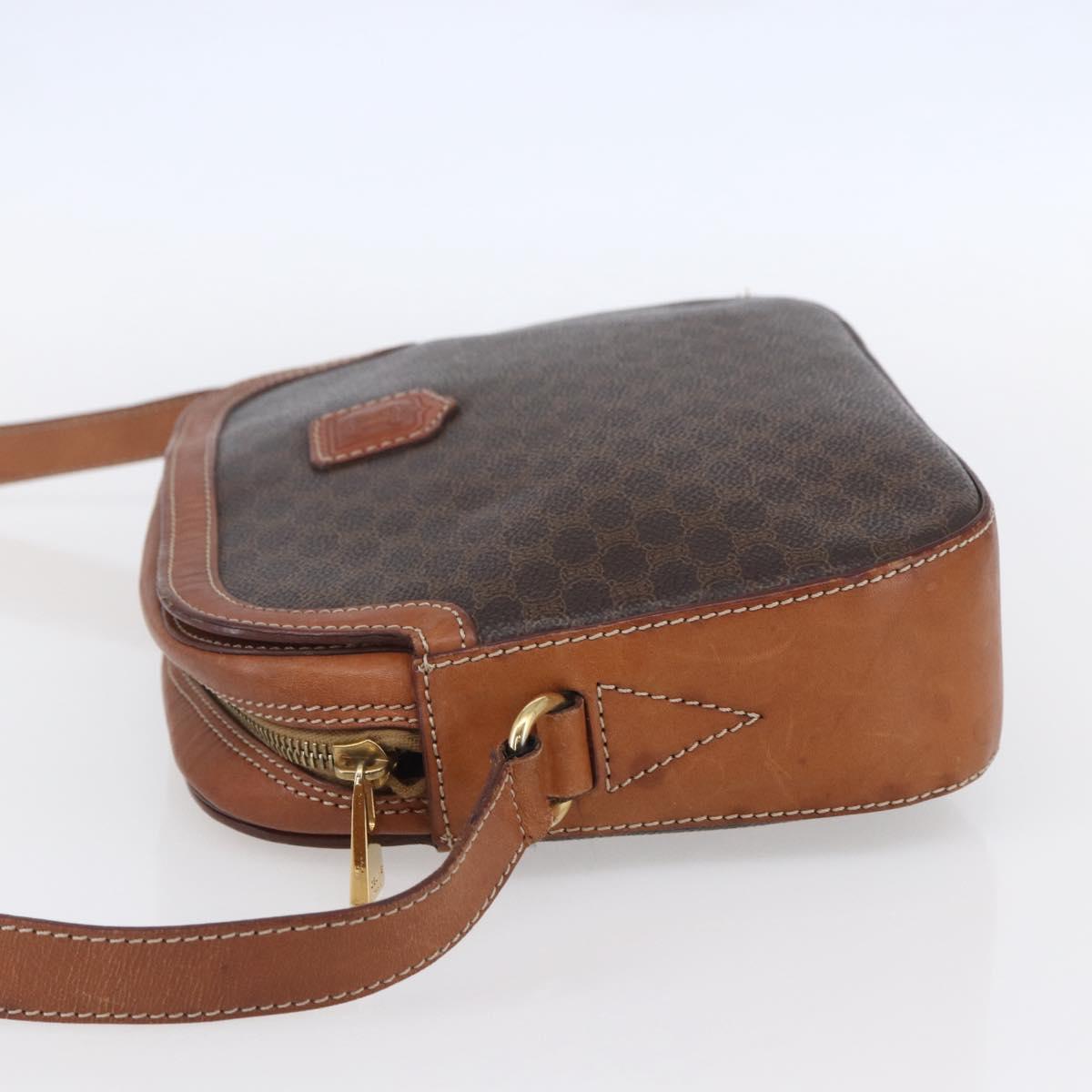 CELINE Macadam Canvas Shoulder Bag PVC Leather Brown Gold Auth ki6137