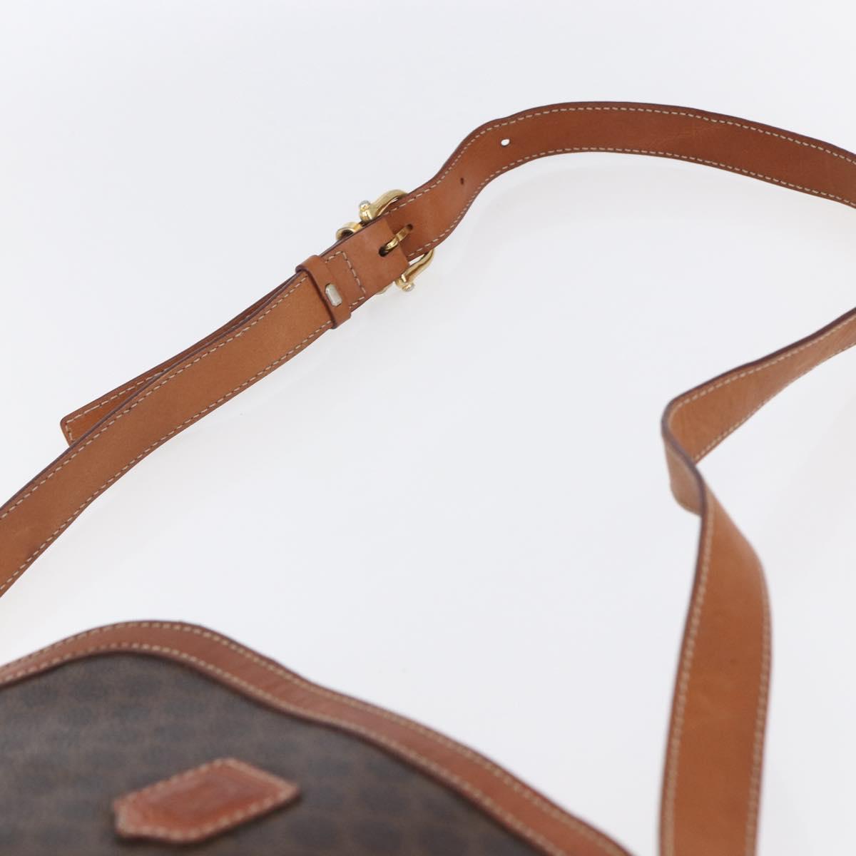 CELINE Macadam Canvas Shoulder Bag PVC Leather Brown Gold Auth ki6137