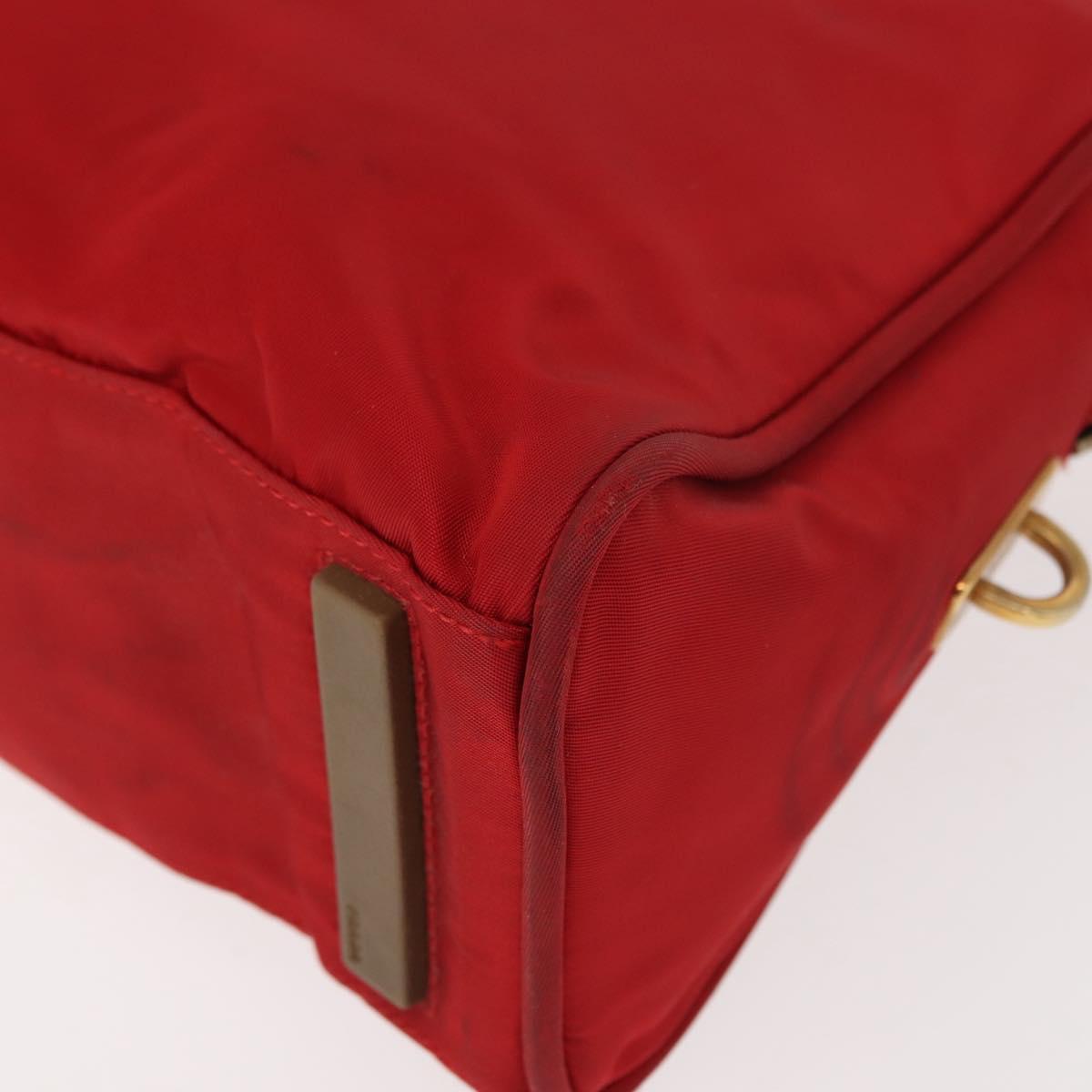 PRADA Hand Bag Nylon Red Gold Auth ki6141