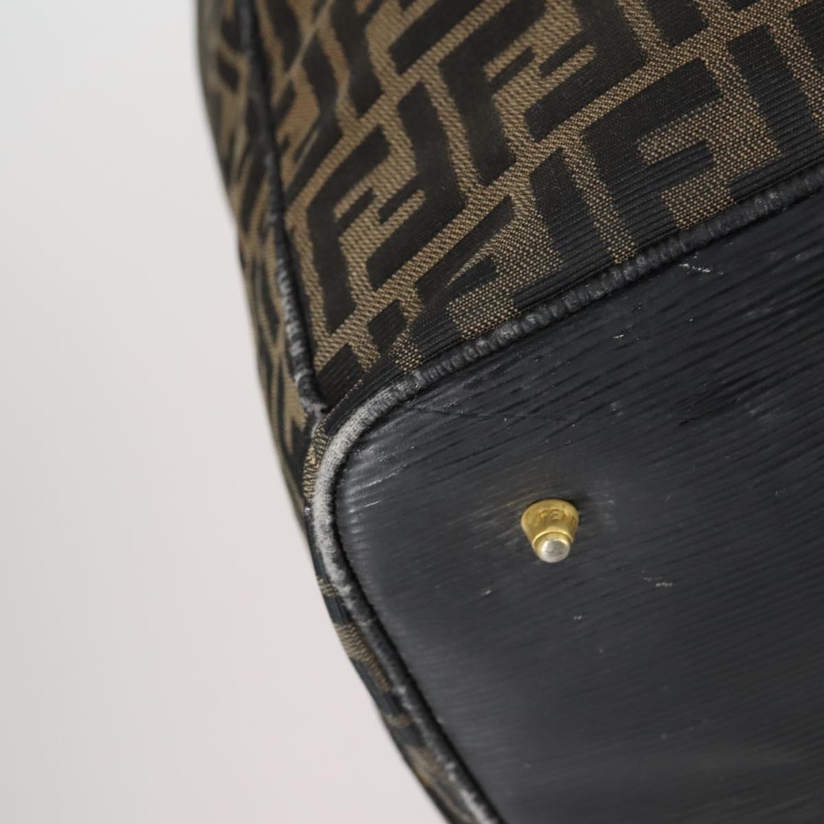 FENDI Zucca Canvas Boston Bag Black Brown gold Auth ki6142