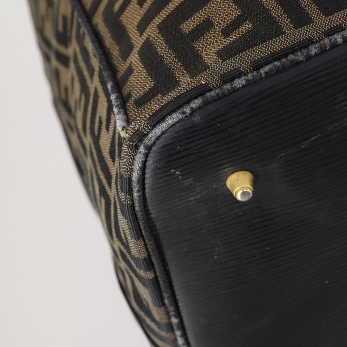 FENDI Zucca Canvas Boston Bag Black Brown gold Auth ki6142