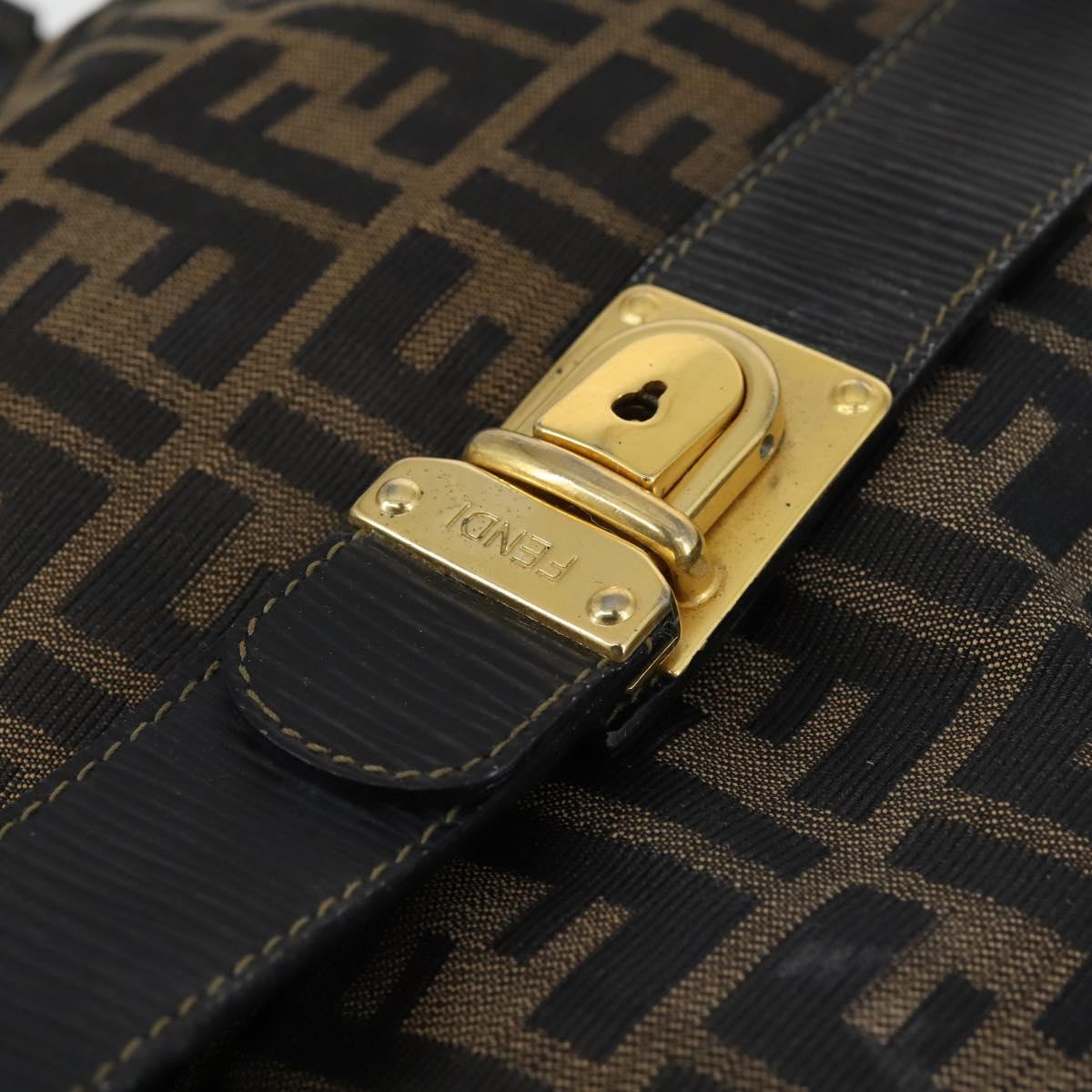 FENDI Zucca Canvas Boston Bag Black Brown gold Auth ki6142