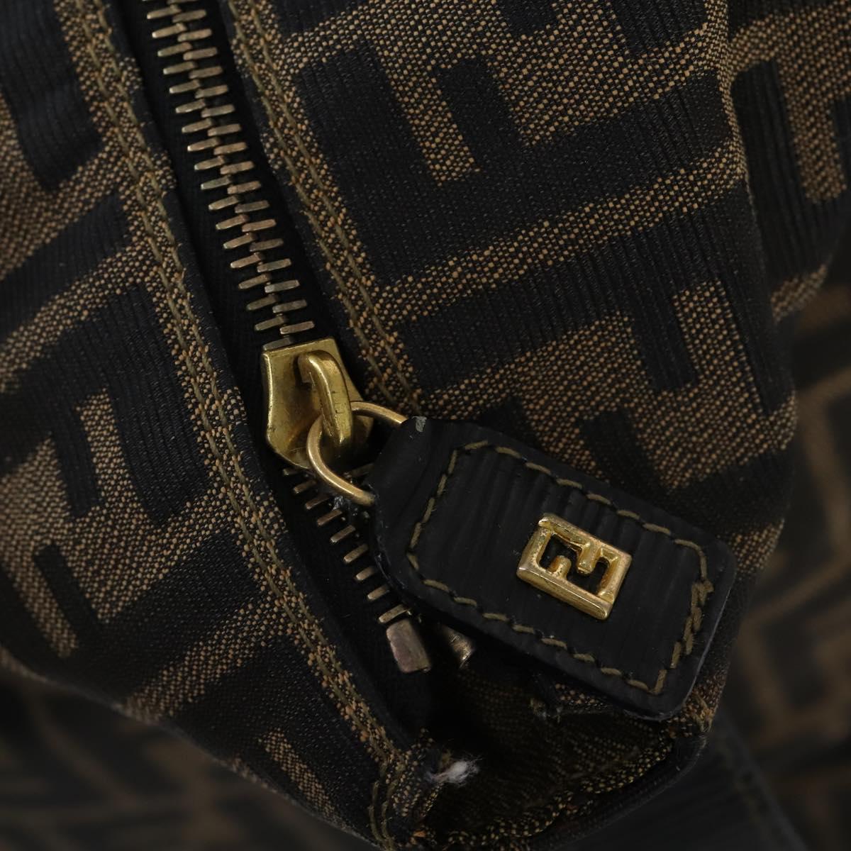 FENDI Zucca Canvas Boston Bag Black Brown gold Auth ki6142