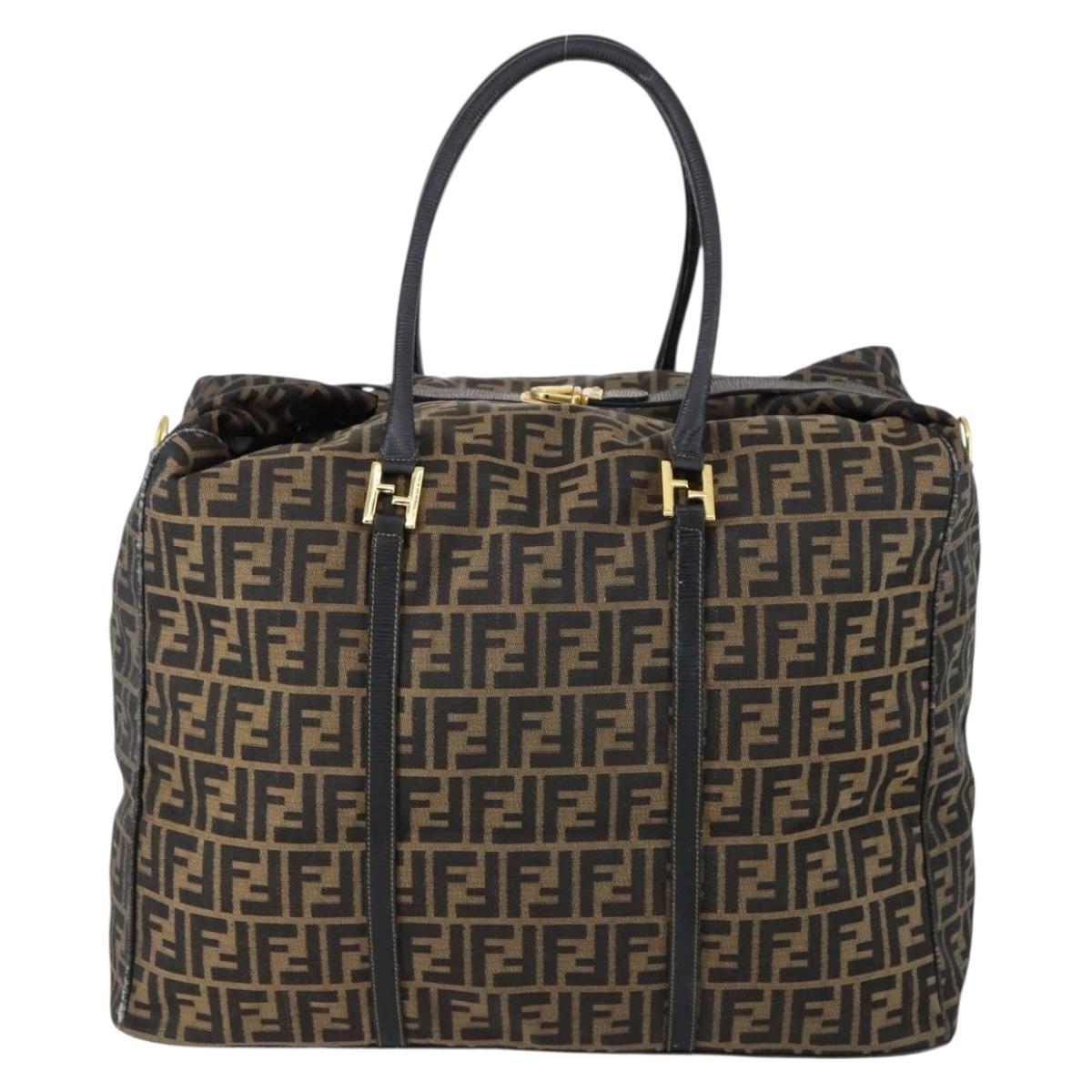 FENDI Zucca Canvas Boston Bag Black Brown gold Auth ki6142