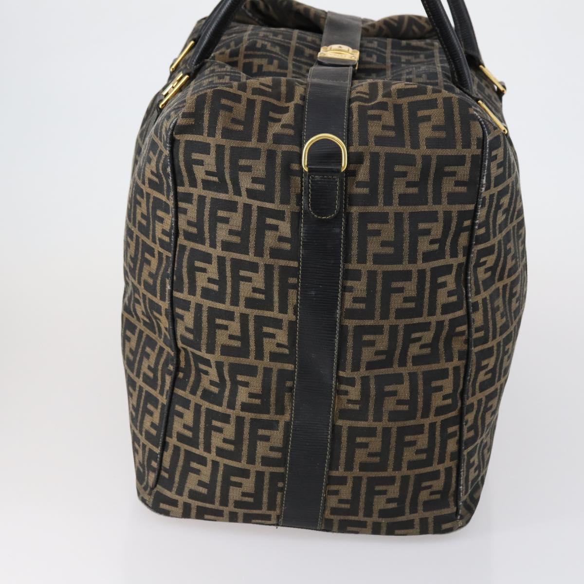 FENDI Zucca Canvas Boston Bag Black Brown gold Auth ki6142