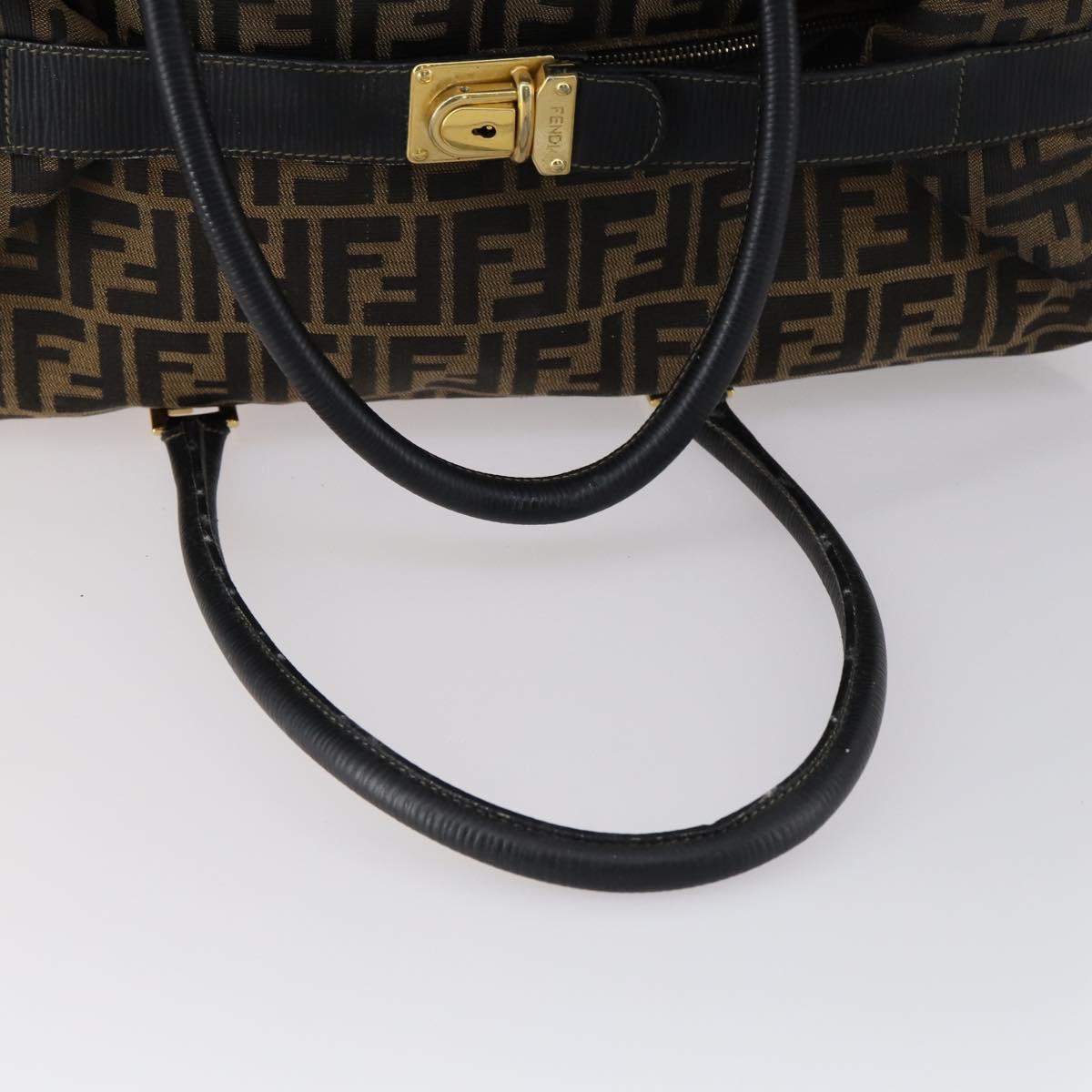 FENDI Zucca Canvas Boston Bag Black Brown gold Auth ki6142