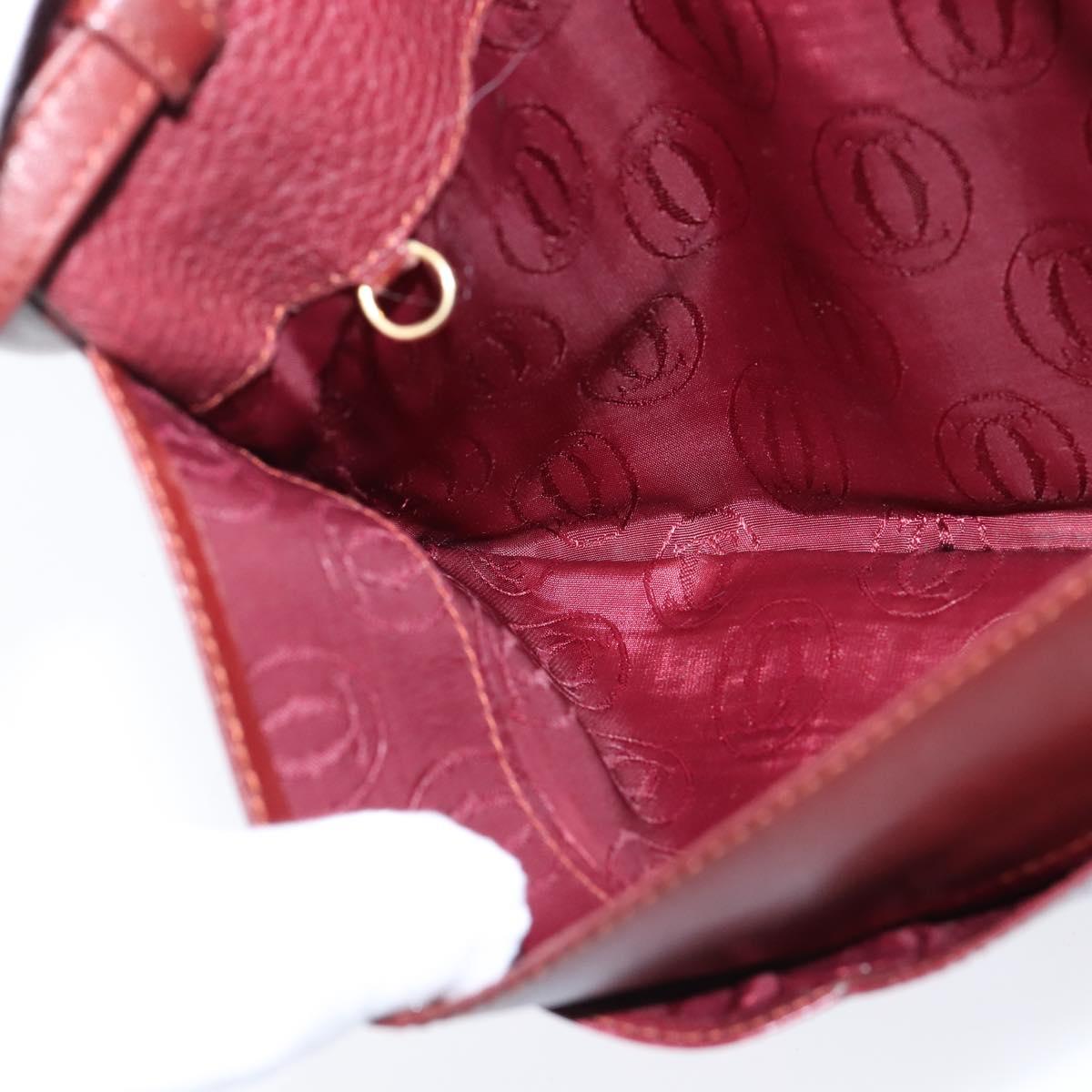 CARTIER Must Line Shoulder Bag Leather Bordeaux Gold Auth ki6147