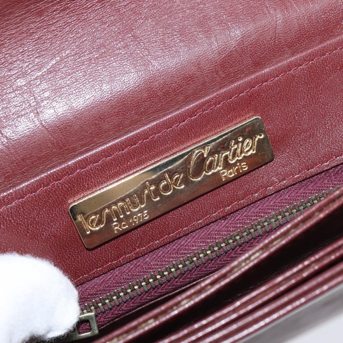 CARTIER Must Line Shoulder Bag Leather Bordeaux Gold Auth ki6148