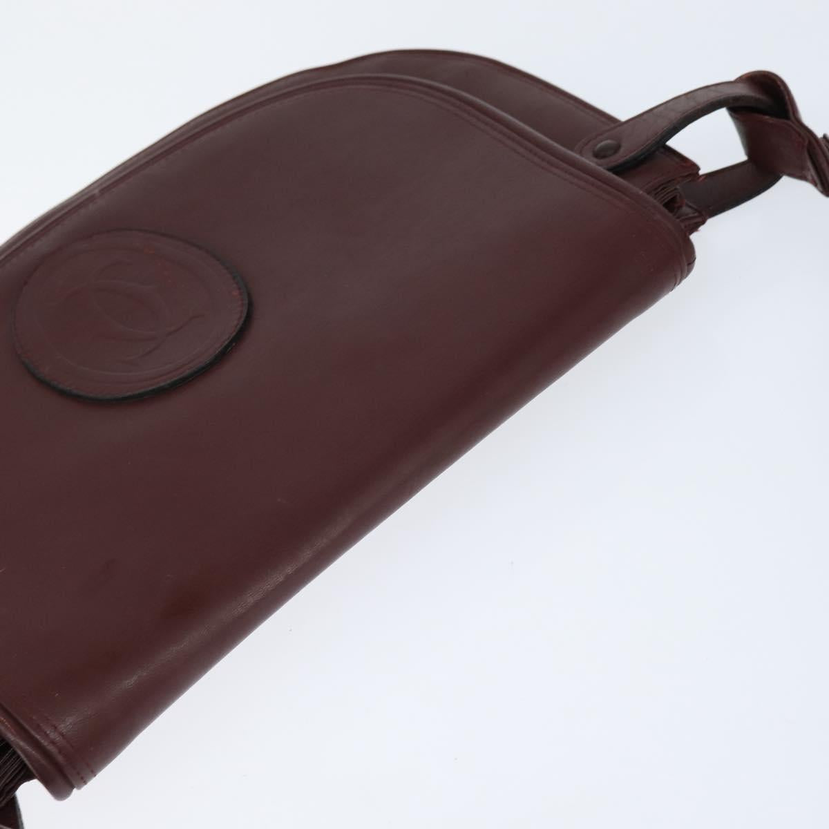 CARTIER Must Line Shoulder Bag Leather Bordeaux Gold Auth ki6148