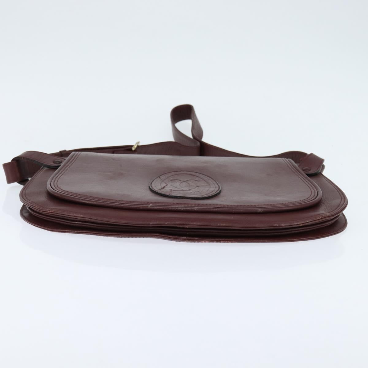CARTIER Must Line Shoulder Bag Leather Bordeaux Gold Auth ki6148