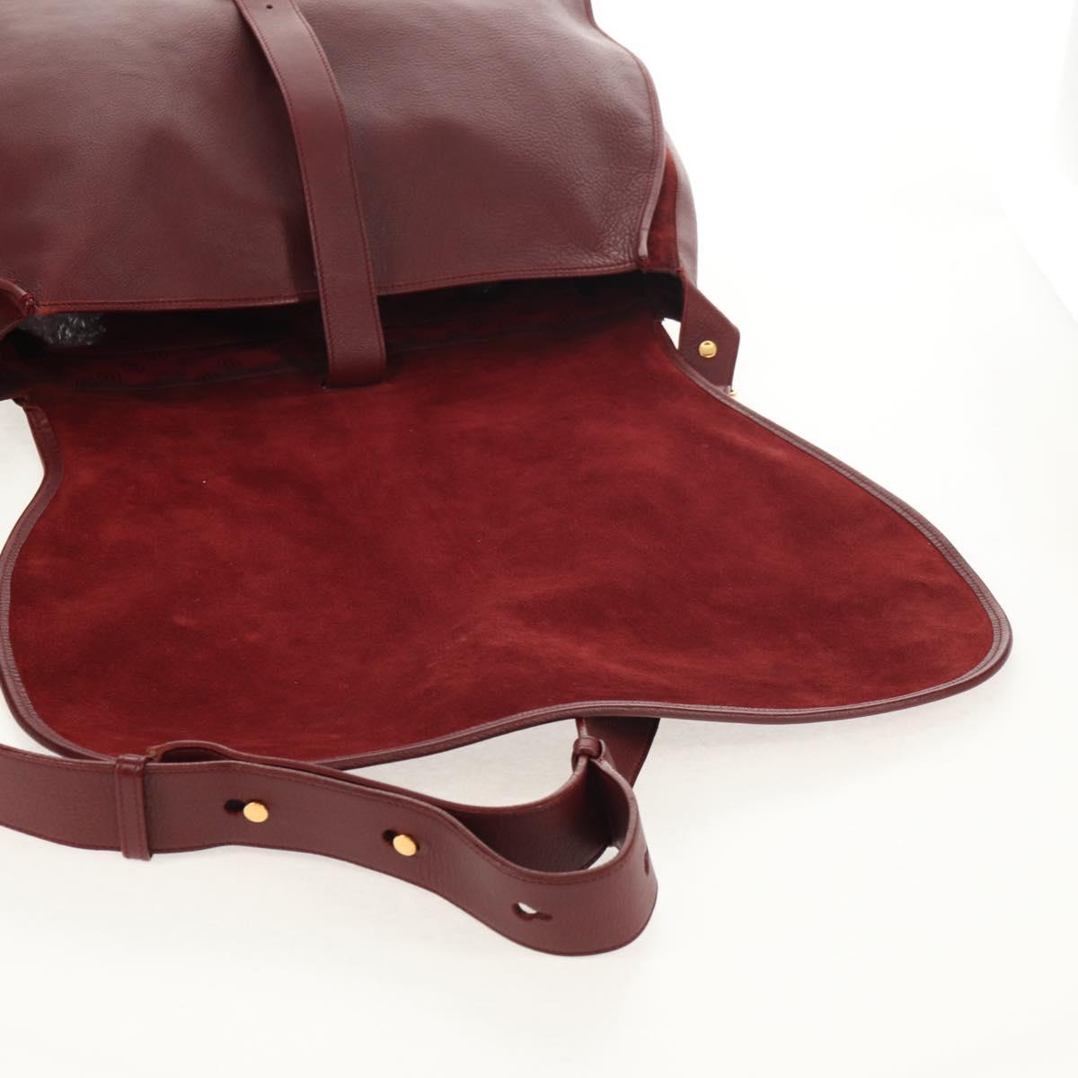 CARTIER Must Line Shoulder Bag Leather Bordeaux Gold Auth ki6152
