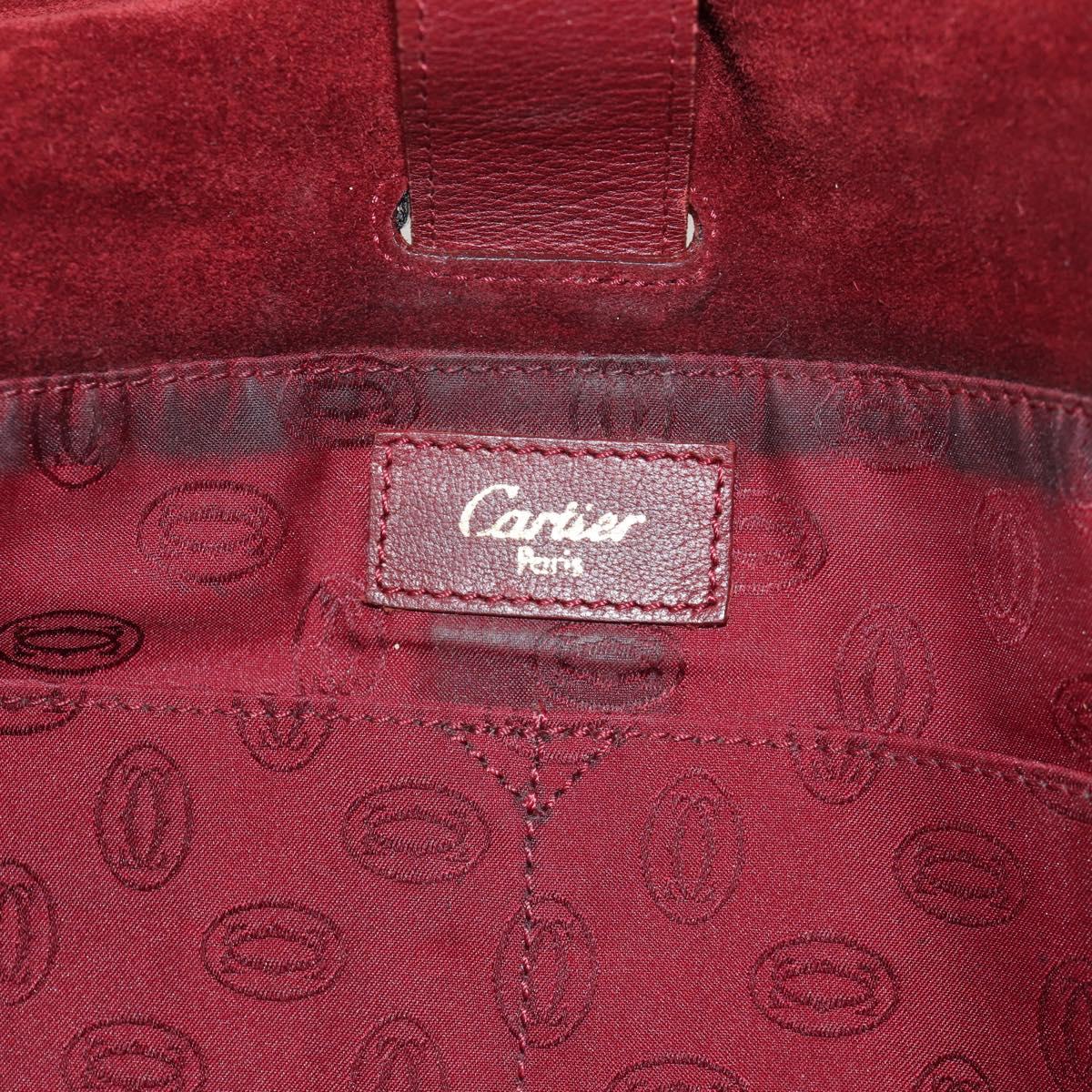 CARTIER Must Line Shoulder Bag Leather Bordeaux Gold Auth ki6152