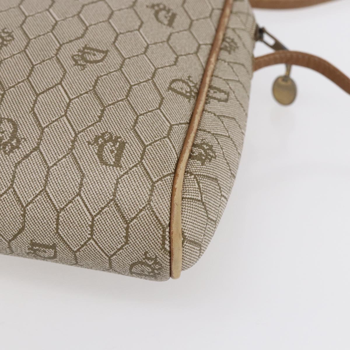 Christian Dior Honeycomb Canvas Shoulder Bag PVC Beige Gold Auth ki6153