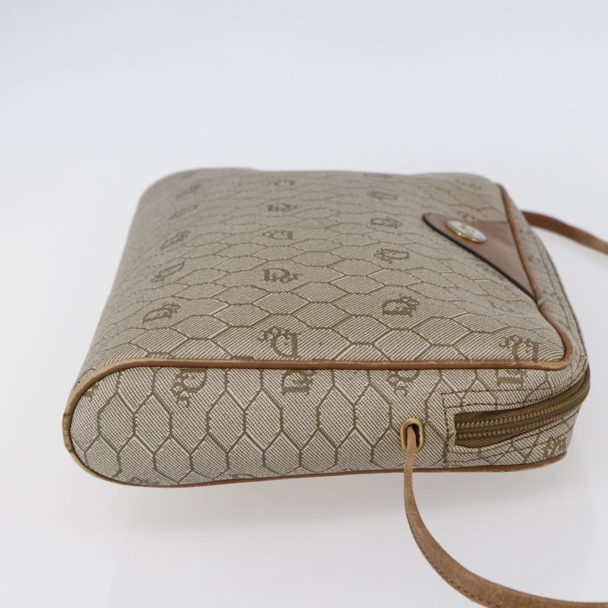 Christian Dior Honeycomb Canvas Shoulder Bag PVC Beige Gold Auth ki6153