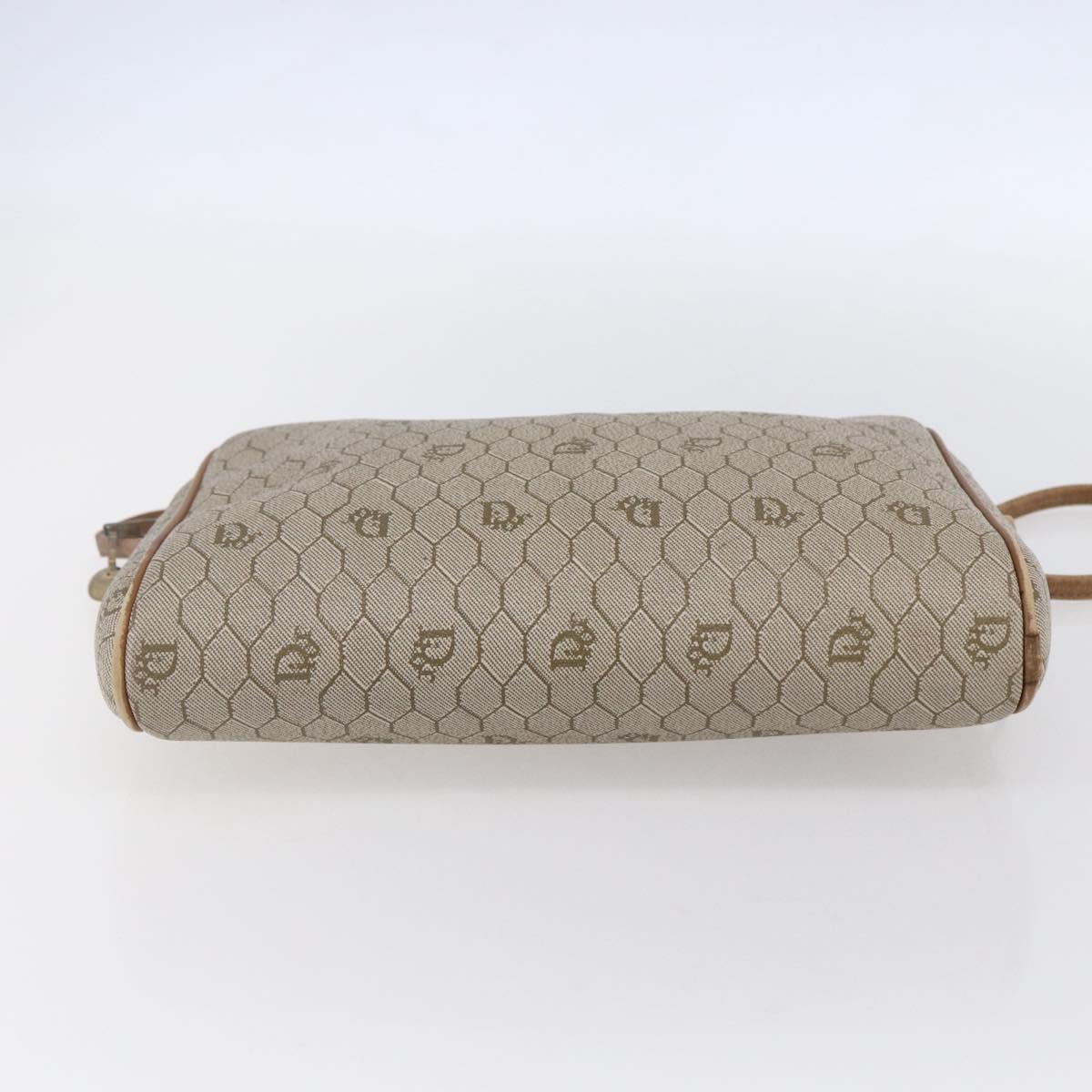Christian Dior Honeycomb Canvas Shoulder Bag PVC Beige Gold Auth ki6153