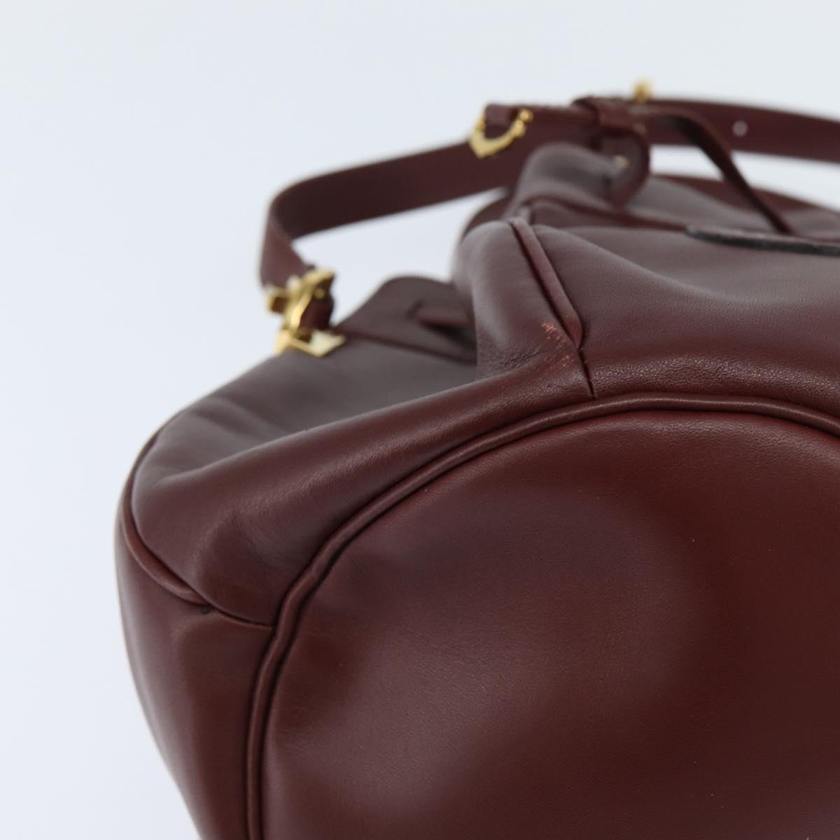 CARTIER Must Line Shoulder Bag Leather Bordeaux Gold Auth ki6154