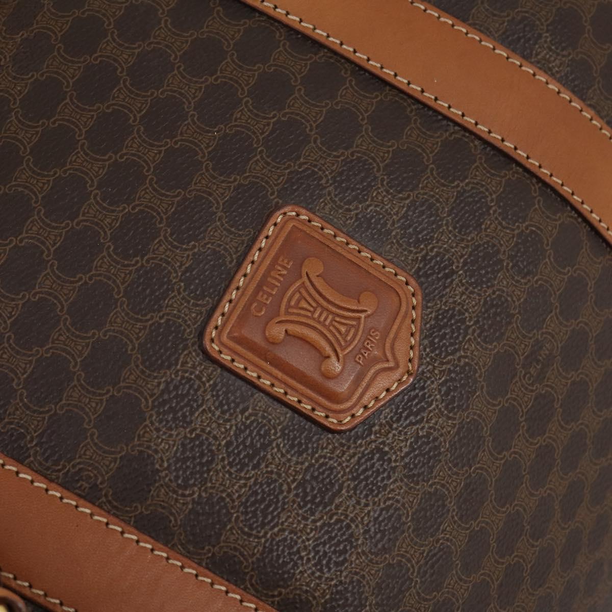 CELINE Macadam Canvas Boston Bag PVC Brown Gold Auth ki6155