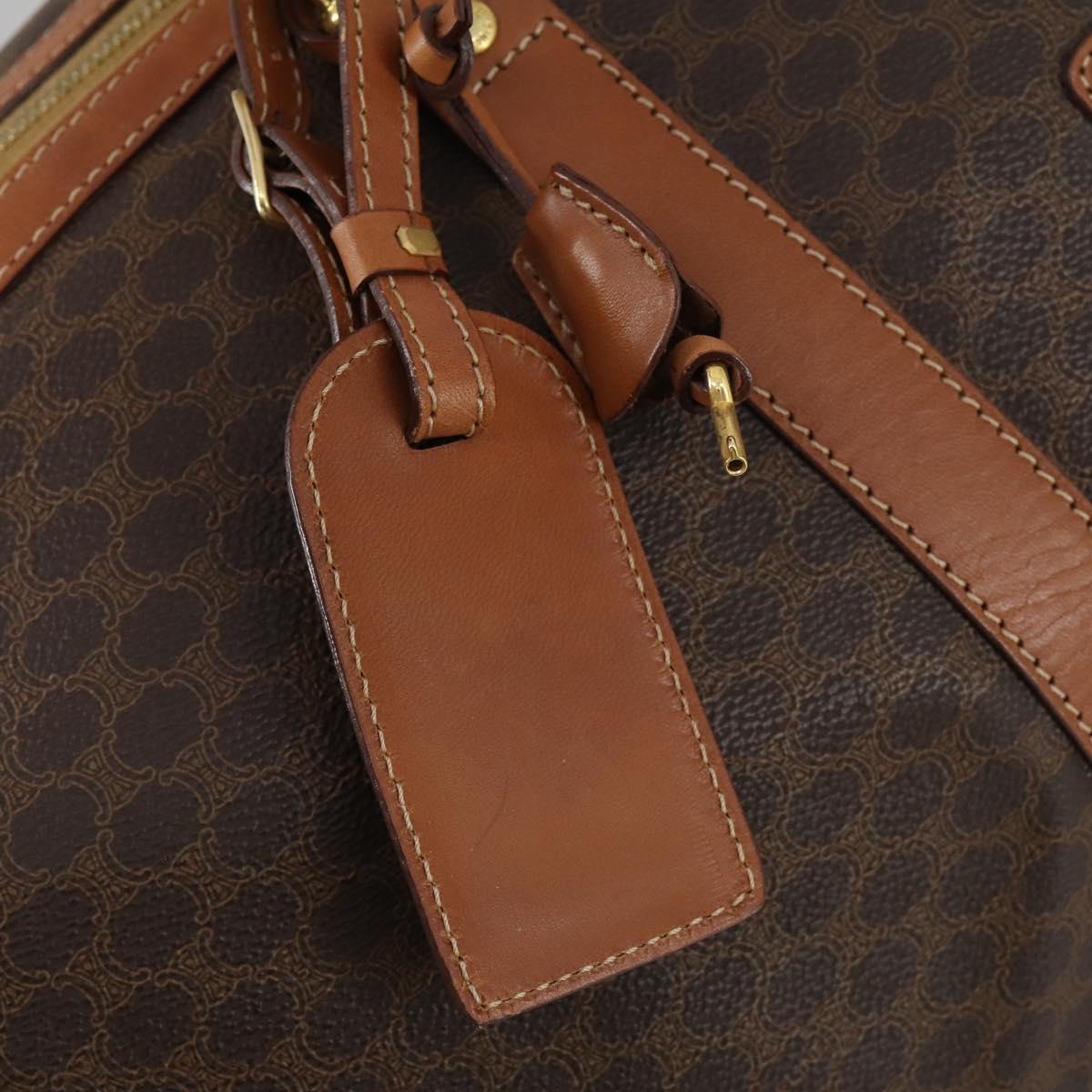 CELINE Macadam Canvas Boston Bag PVC Brown Gold Auth ki6155