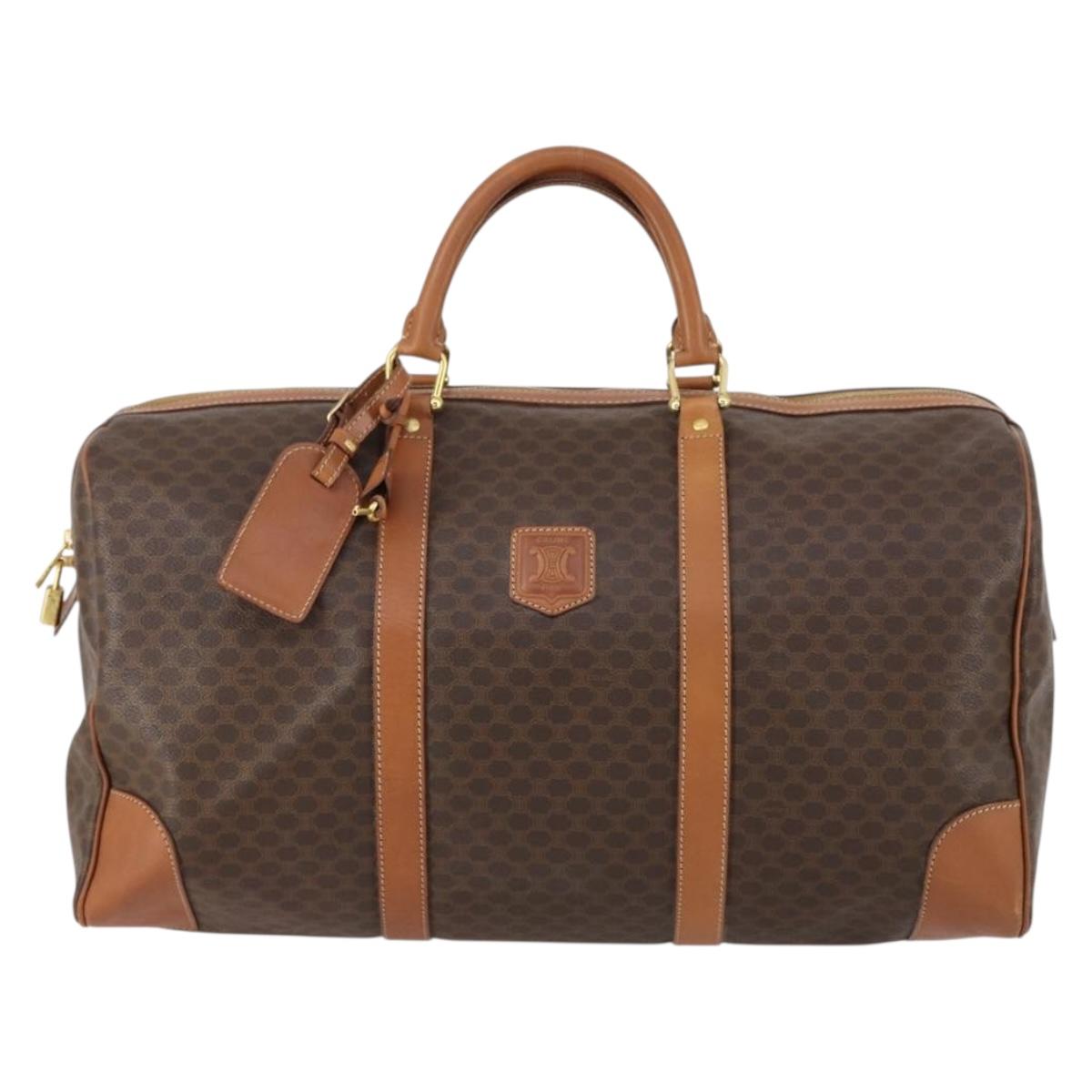 CELINE Macadam Canvas Boston Bag PVC Brown Gold Auth ki6155