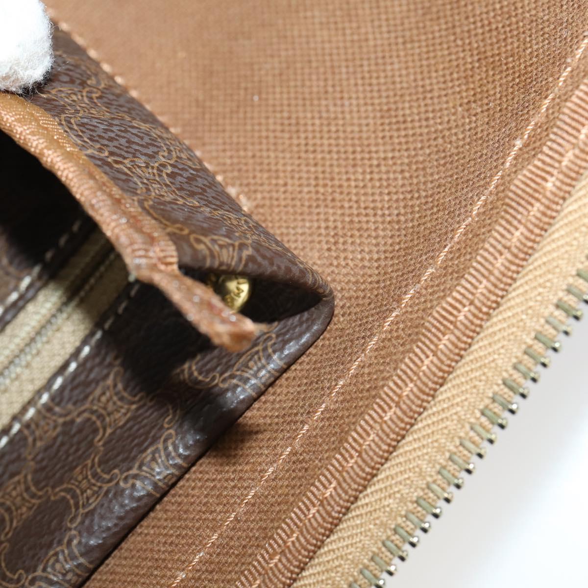 CELINE Macadam Canvas Boston Bag PVC Brown Gold Auth ki6155