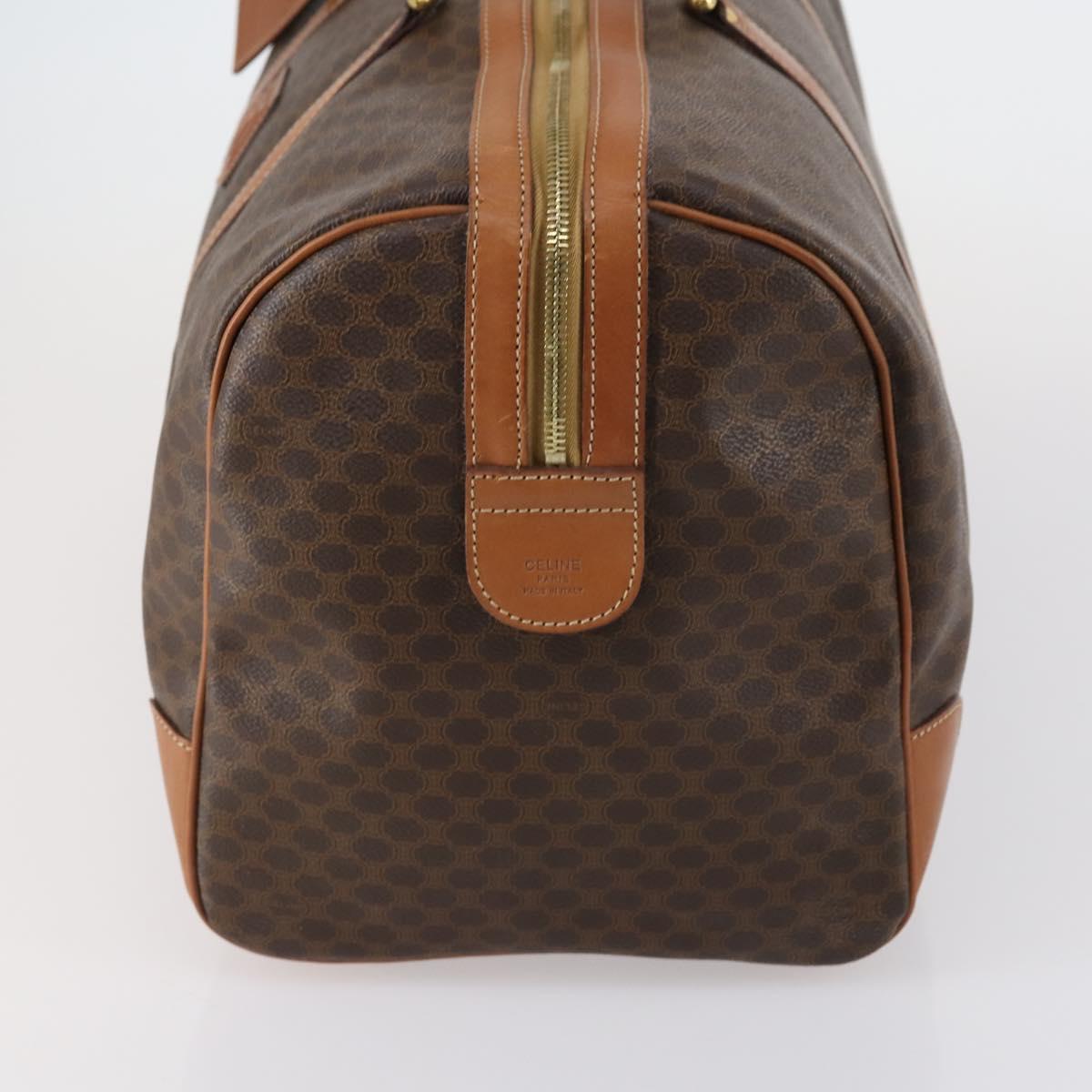 CELINE Macadam Canvas Boston Bag PVC Brown Gold Auth ki6155