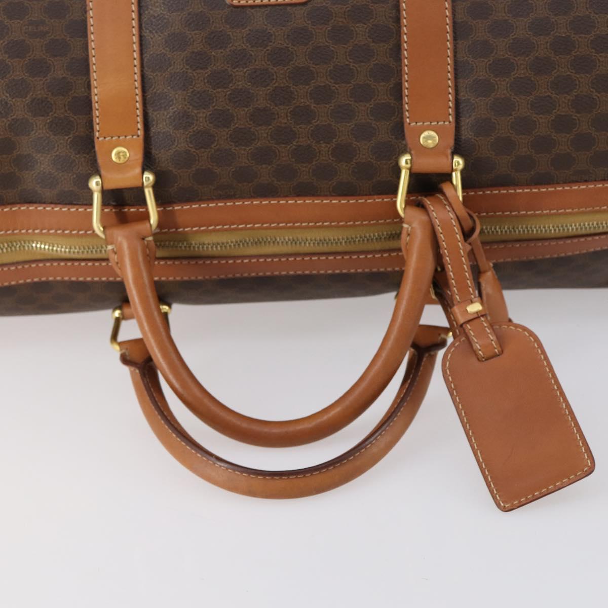 CELINE Macadam Canvas Boston Bag PVC Brown Gold Auth ki6155