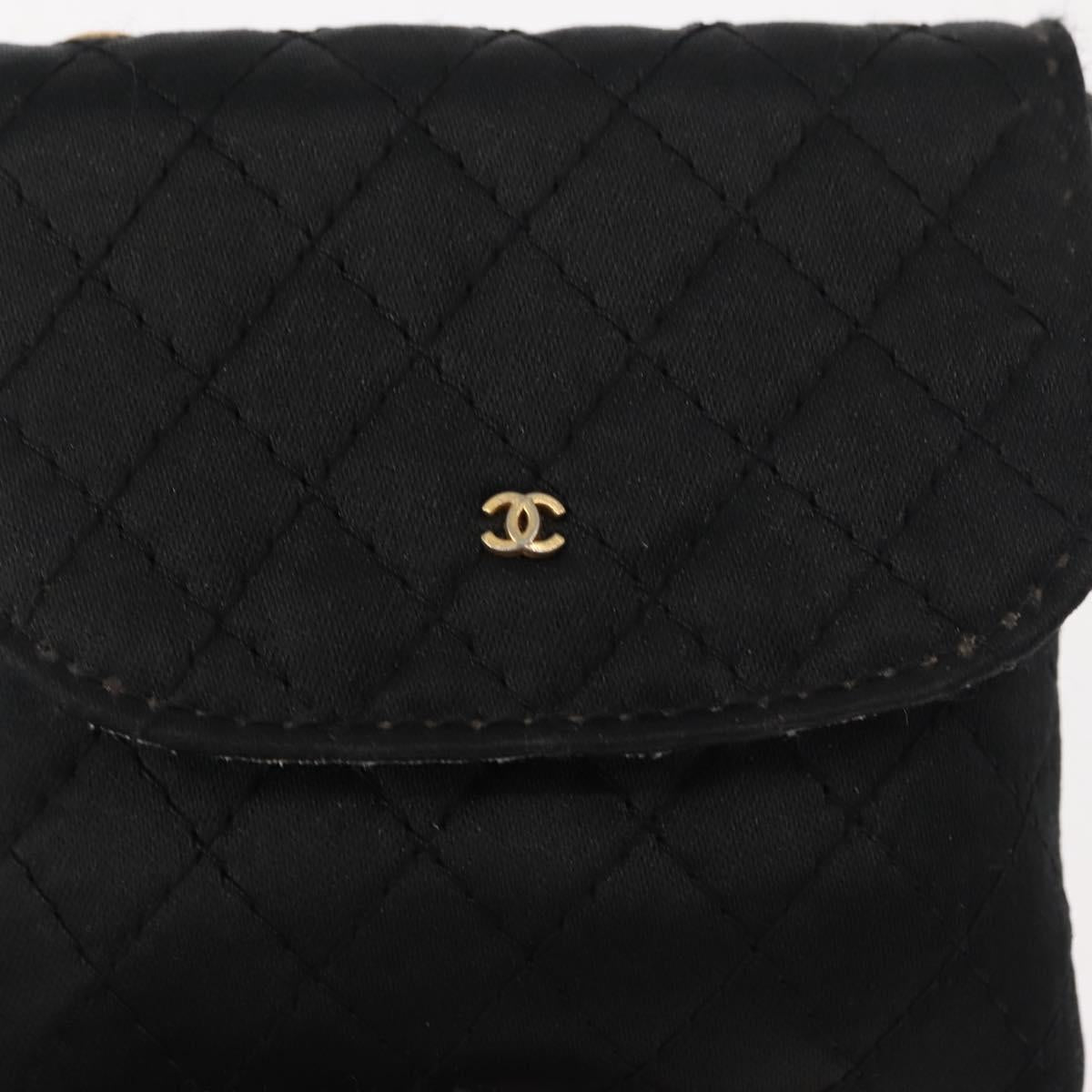 CHANEL Matelasse Chain Shoulder Bag Satin Black Gold CC Auth ki6158