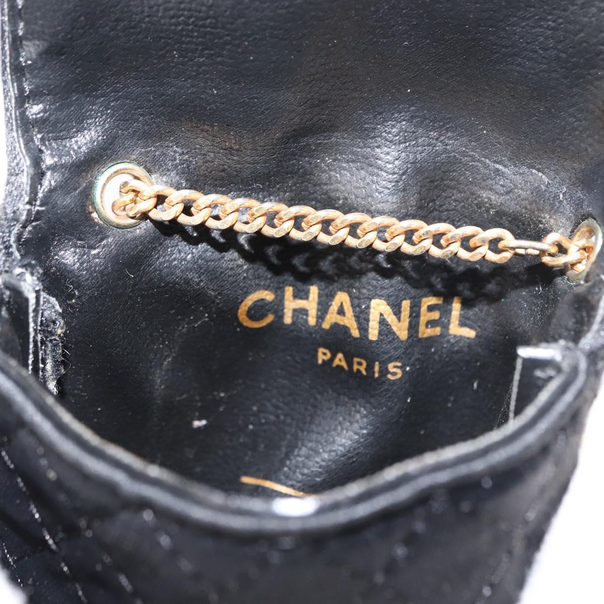 CHANEL Matelasse Chain Shoulder Bag Satin Black Gold CC Auth ki6158