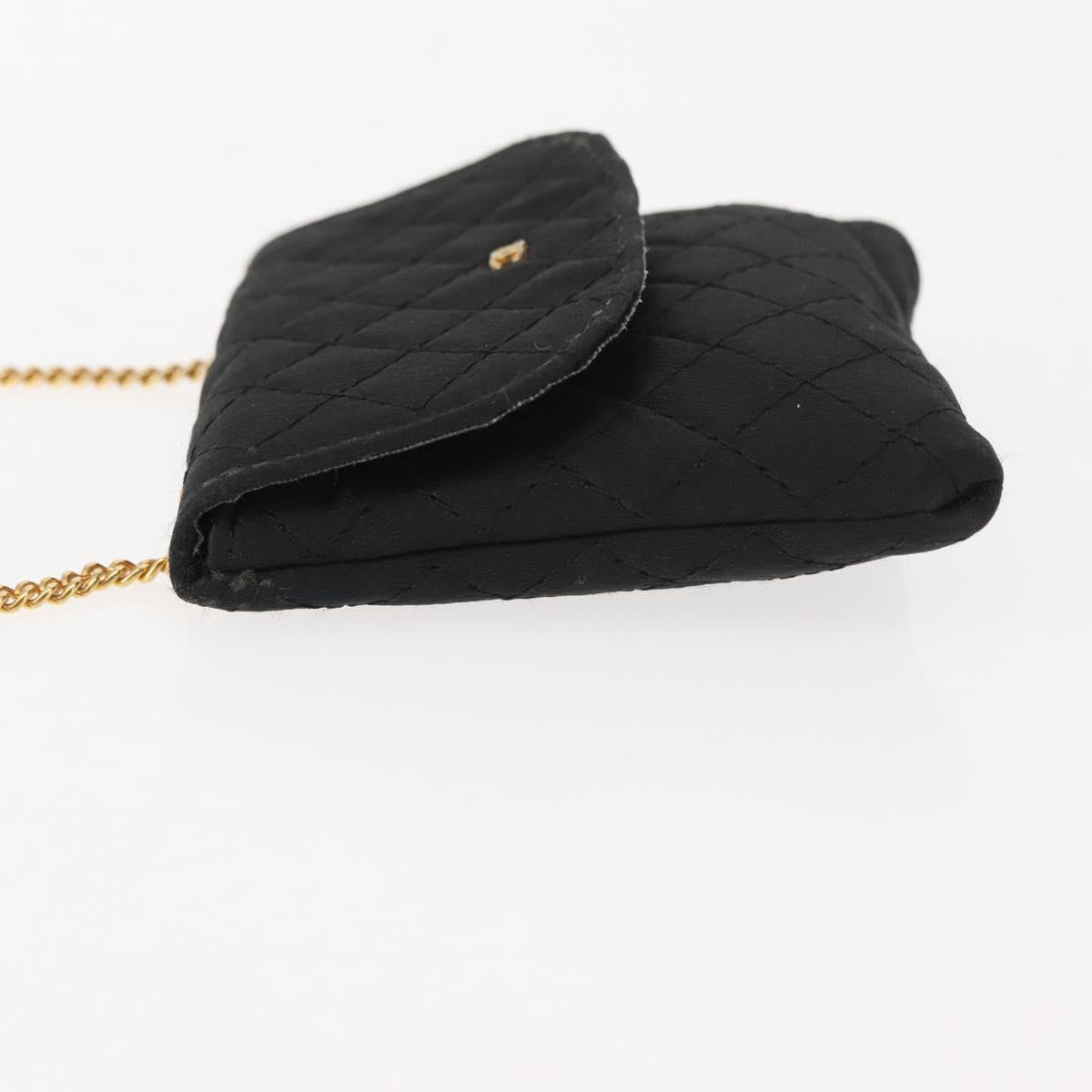 CHANEL Matelasse Chain Shoulder Bag Satin Black Gold CC Auth ki6158