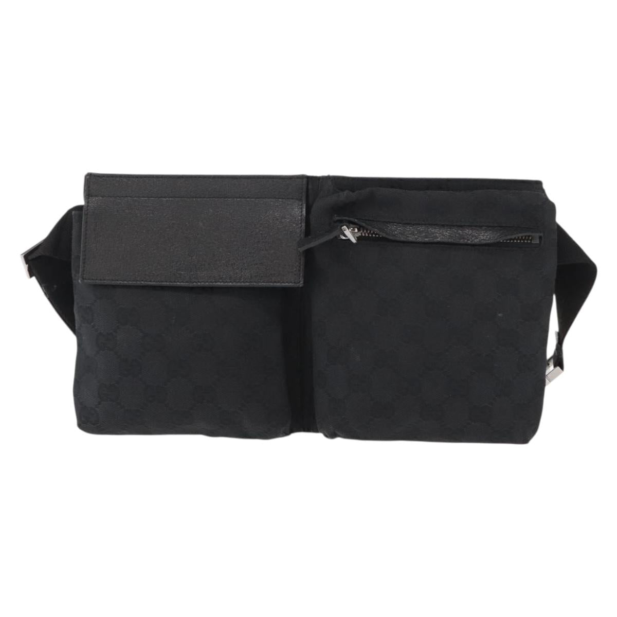 GUCCI GG Canvas Waist bag Black Silver 28566 Auth ki6159