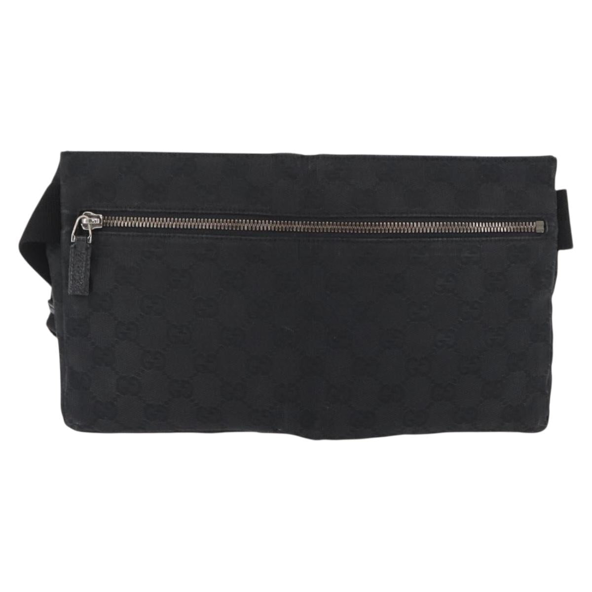 GUCCI GG Canvas Waist bag Black Silver 28566 Auth ki6159