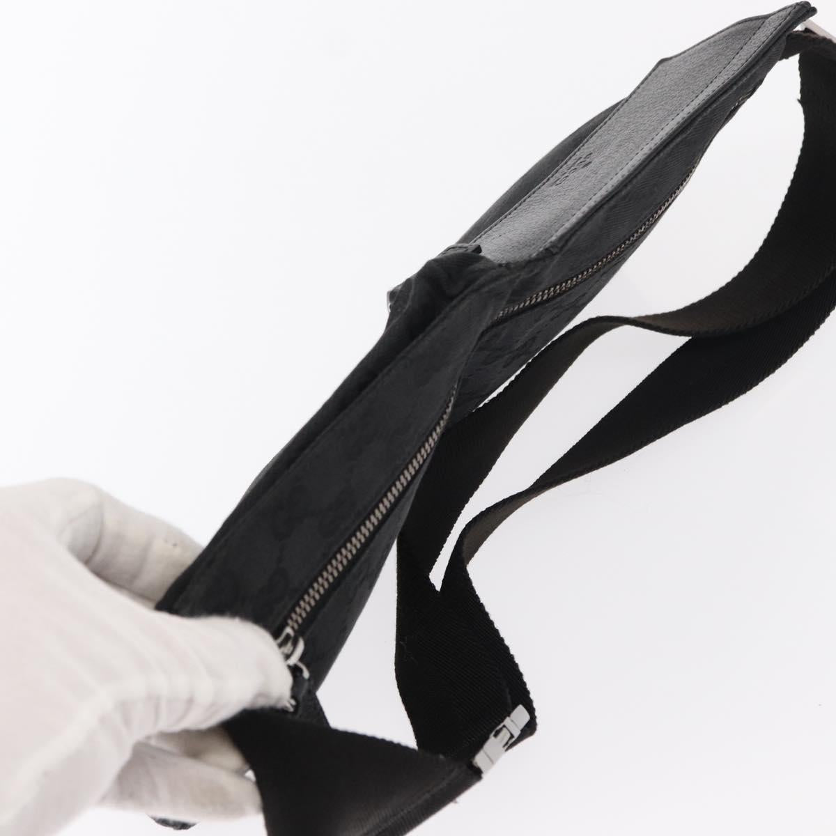 GUCCI GG Canvas Waist bag Black Silver 28566 Auth ki6159