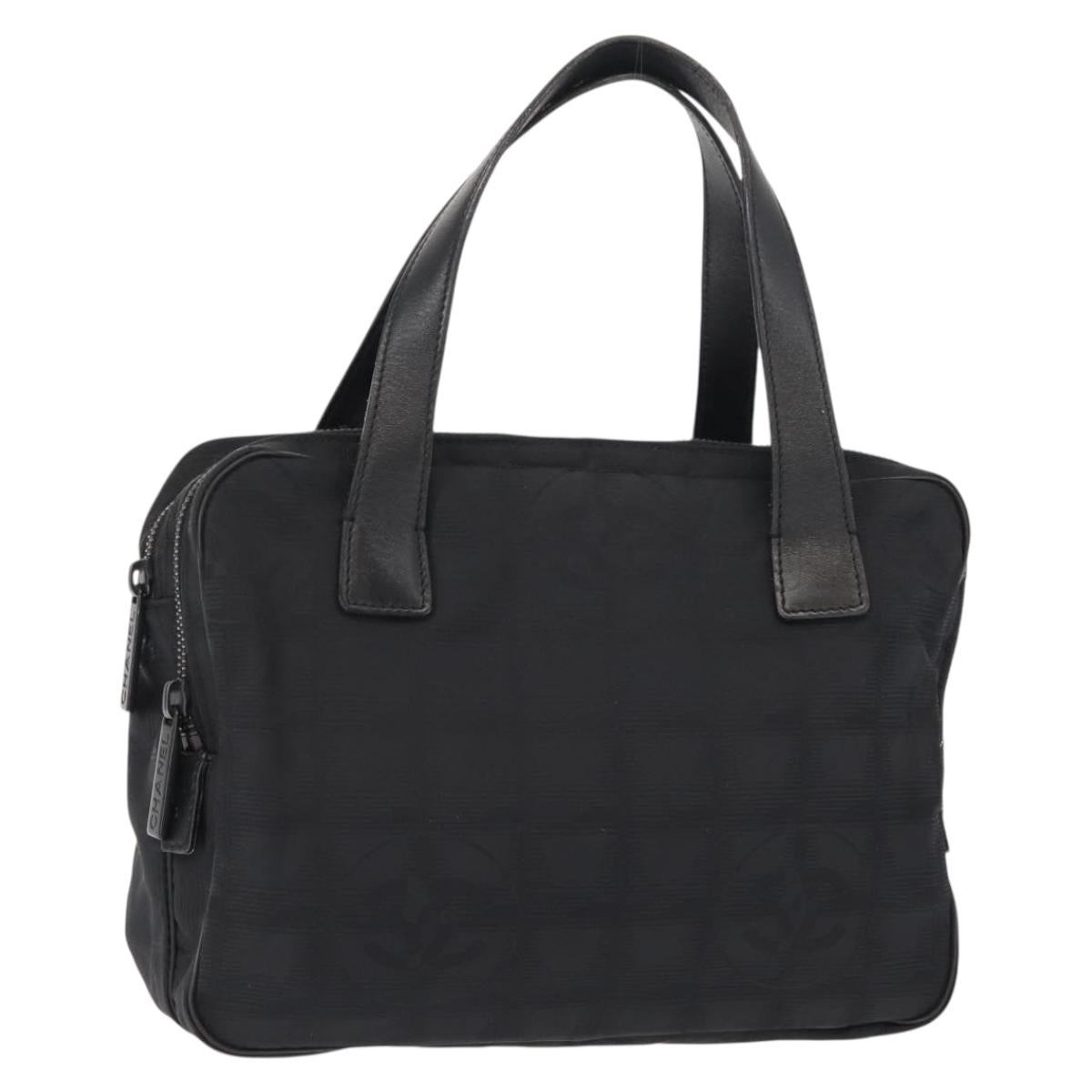 CHANEL New Travel Line Hand Bag Nylon Black CC Auth ki6162