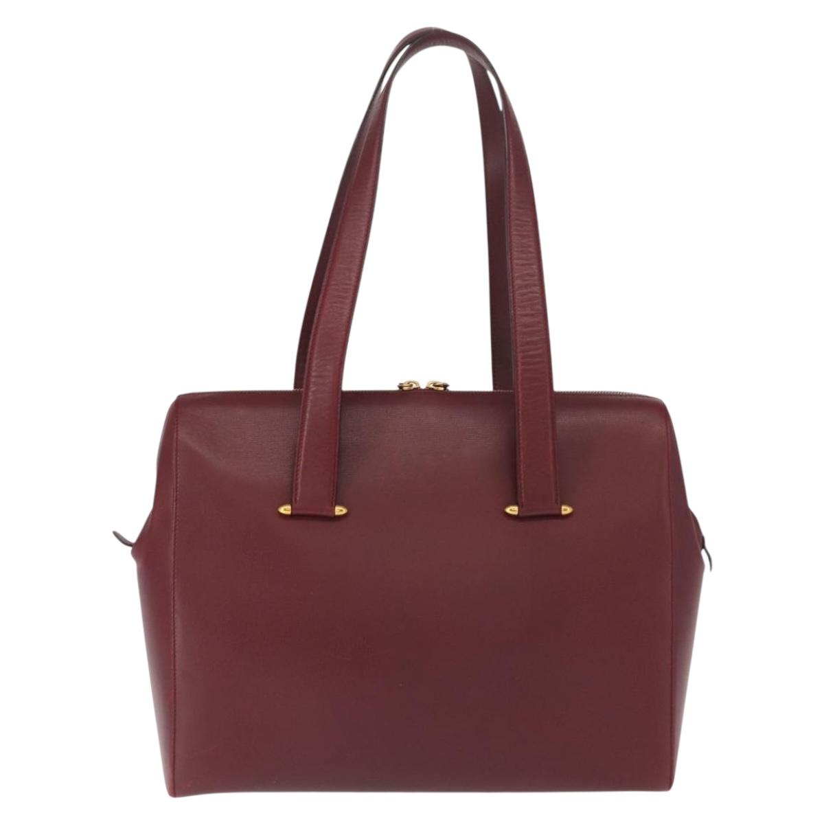 CARTIER Must Line Shoulder Bag Leather Bordeaux Gold Auth ki6163