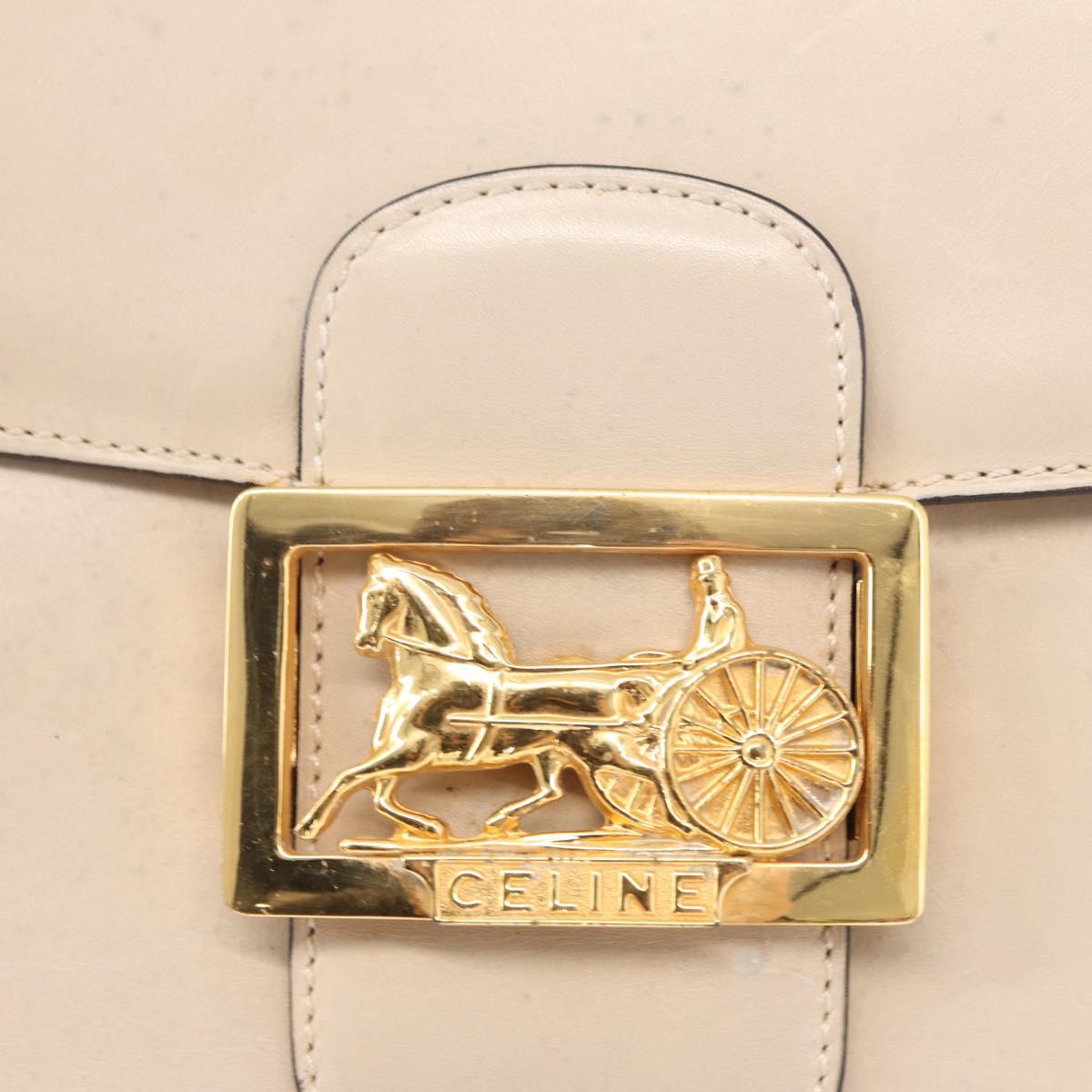 CELINE Horse Carriage Shoulder Bag Leather Cream Gold Auth ki6167