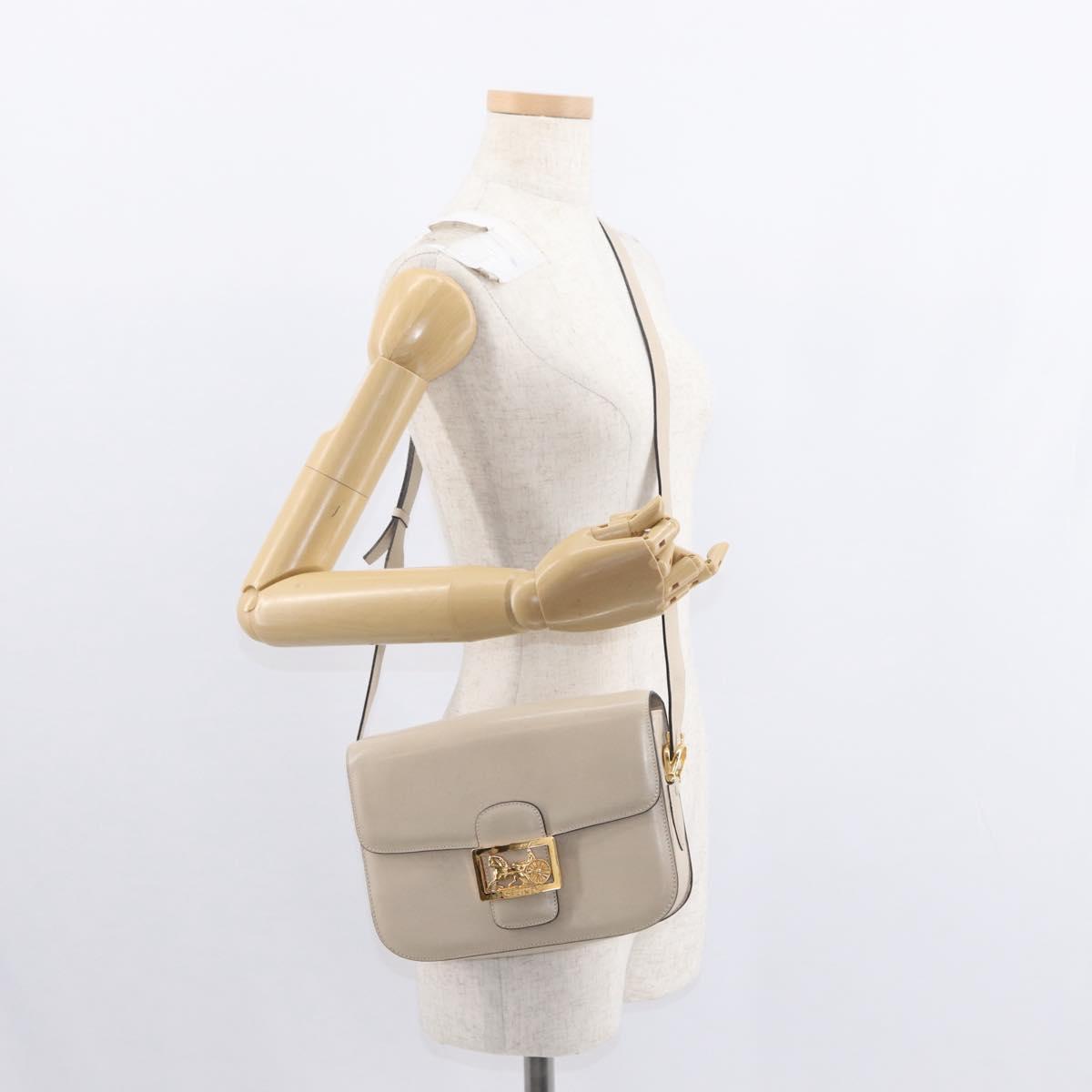 CELINE Horse Carriage Shoulder Bag Leather Cream Gold Auth ki6167